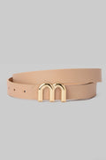 Nude Belt with Double M Gold Monogram Buckle Mom-Fit CZBELT - Cizaro Jeans
