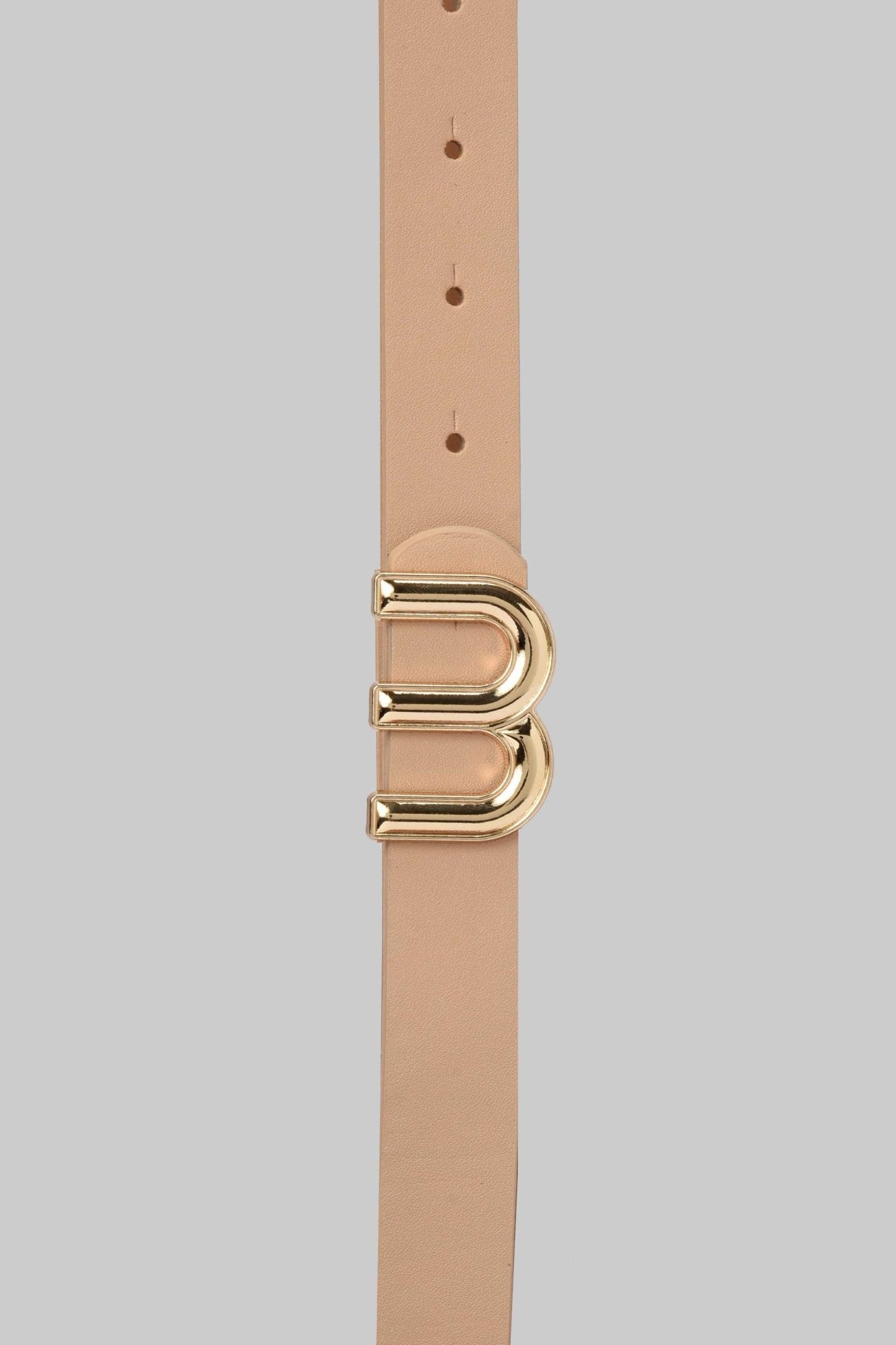Nude Belt with Double M Gold Monogram Buckle Mom-Fit CZBELT - Cizaro Jeans