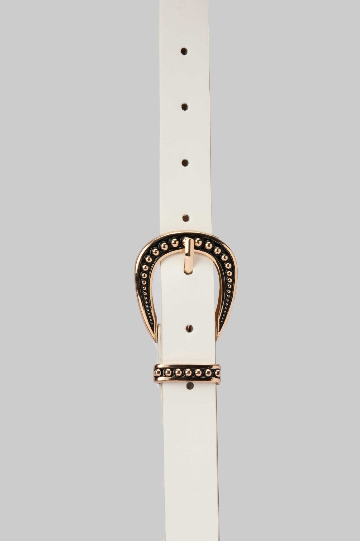 Belt | White Faux Leather with Gold Studded Buckle Belt CZBELT - Cizaro Jeans