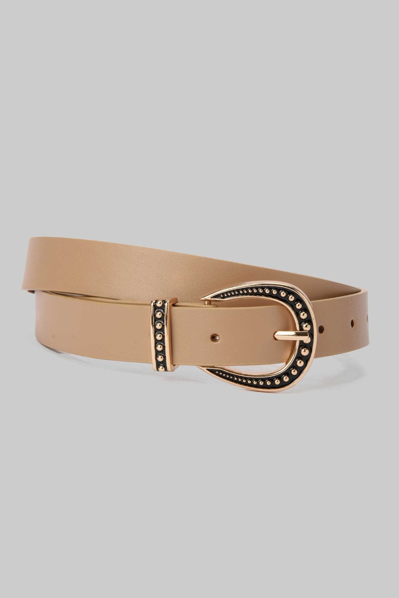 Belt | Beige Faux Leather with Gold Studded Buckle Belt CZBELT - Cizaro Jeans