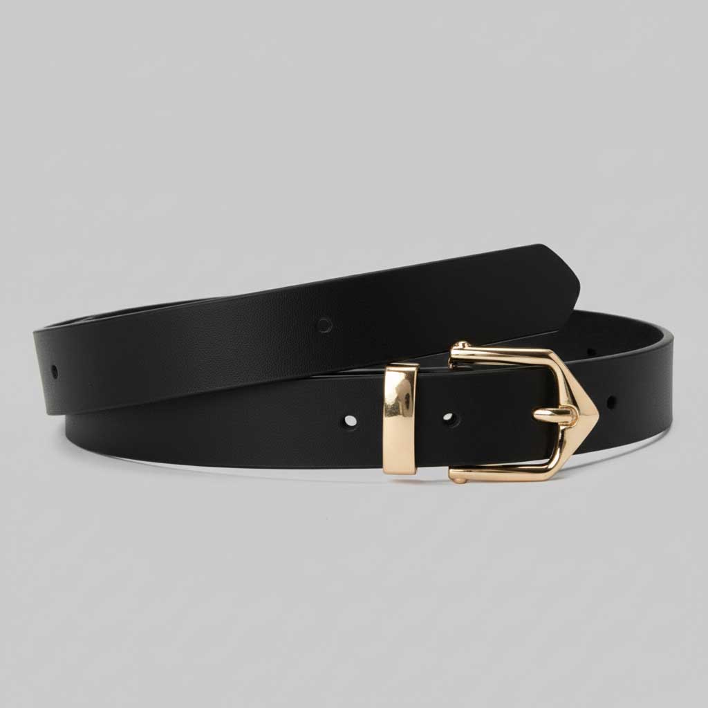 Belt | Black Faux Leather with Gold Pointed Buckle Belt CZBELT - Cizaro Jeans