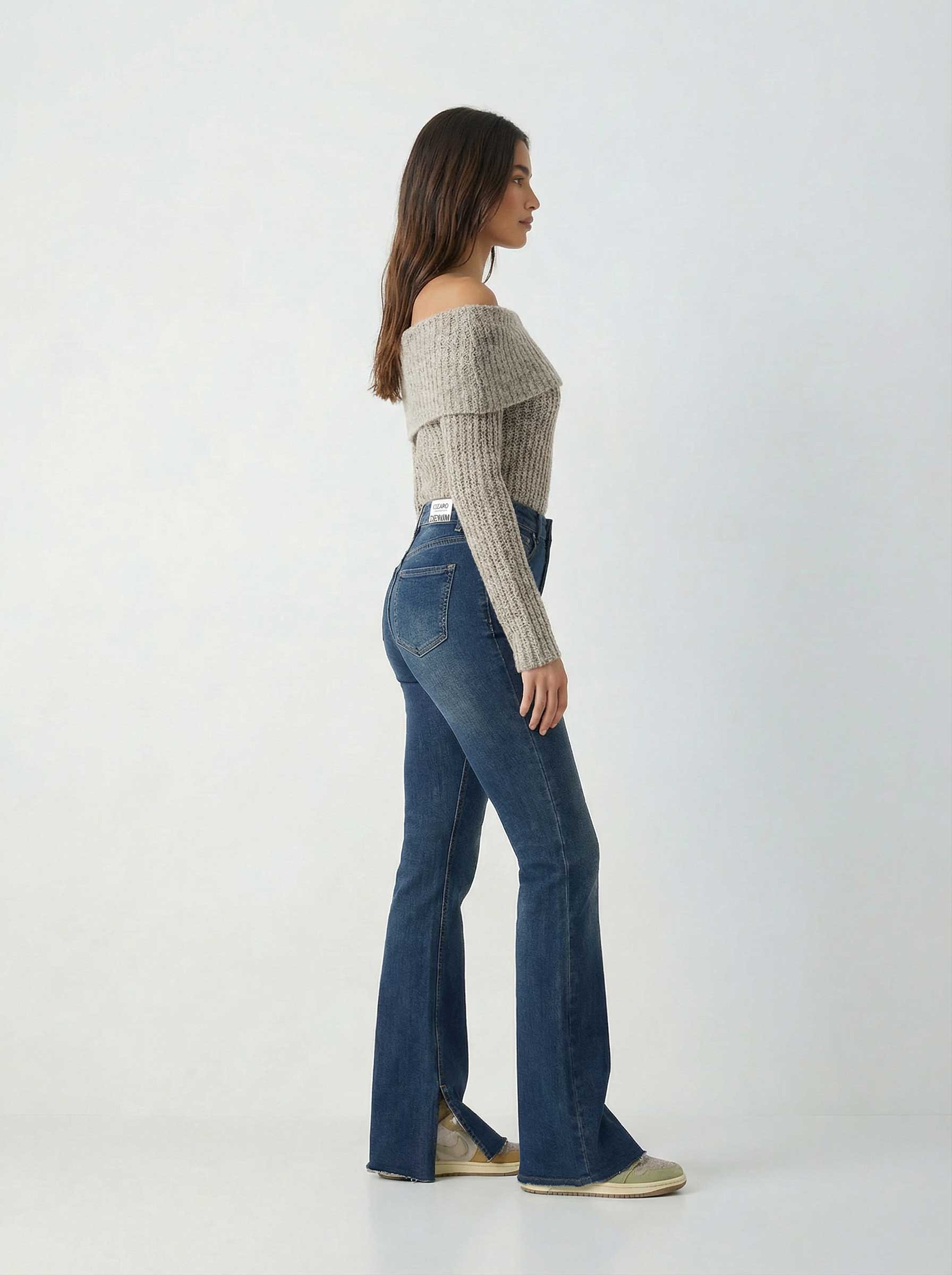 Flare – High-Waist Vintage Green Jeans flare CIZARO - Cizaro Jeans