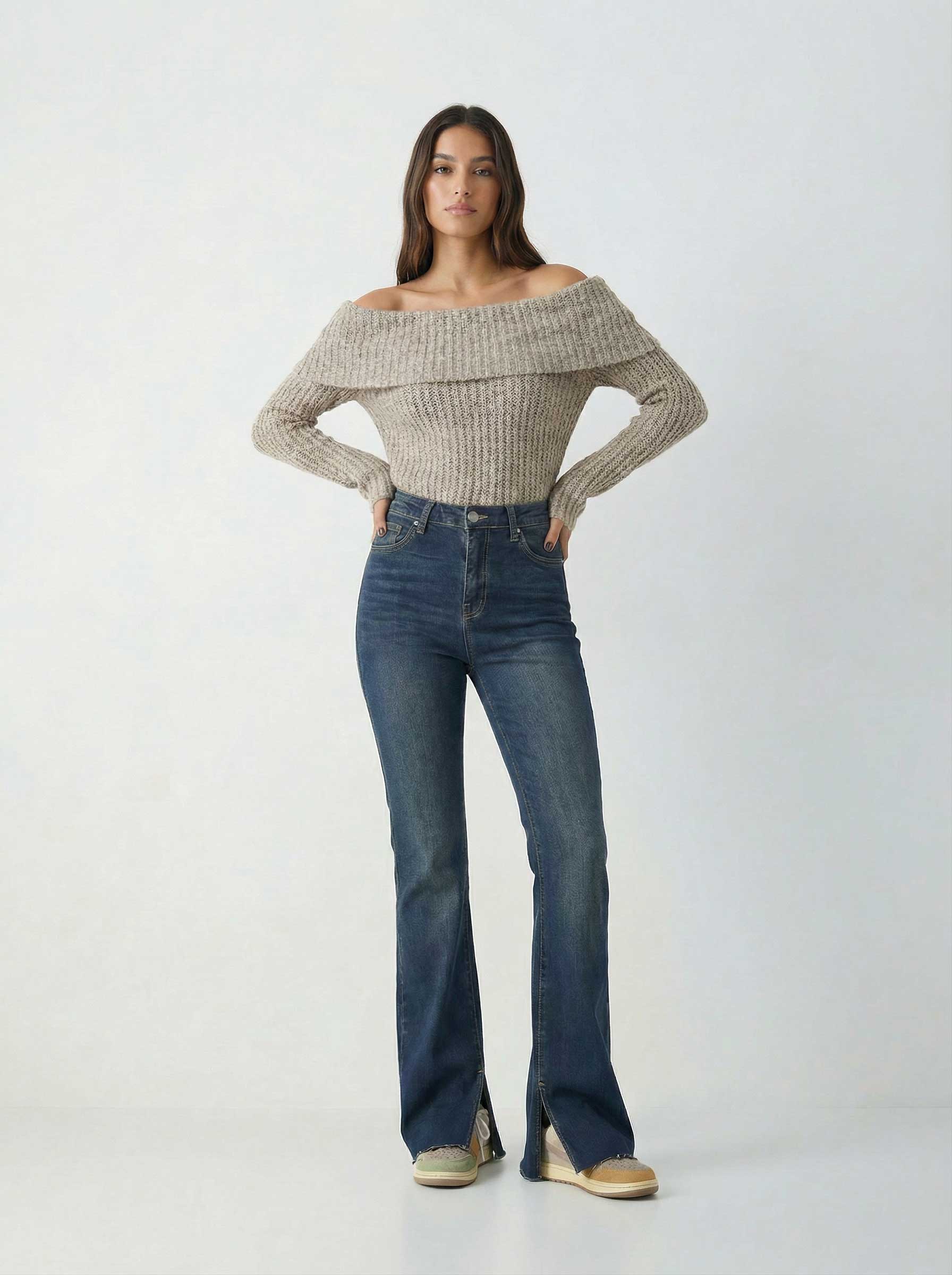 Flare – High-Waist Vintage Green Jeans flare CIZARO - Cizaro Jeans