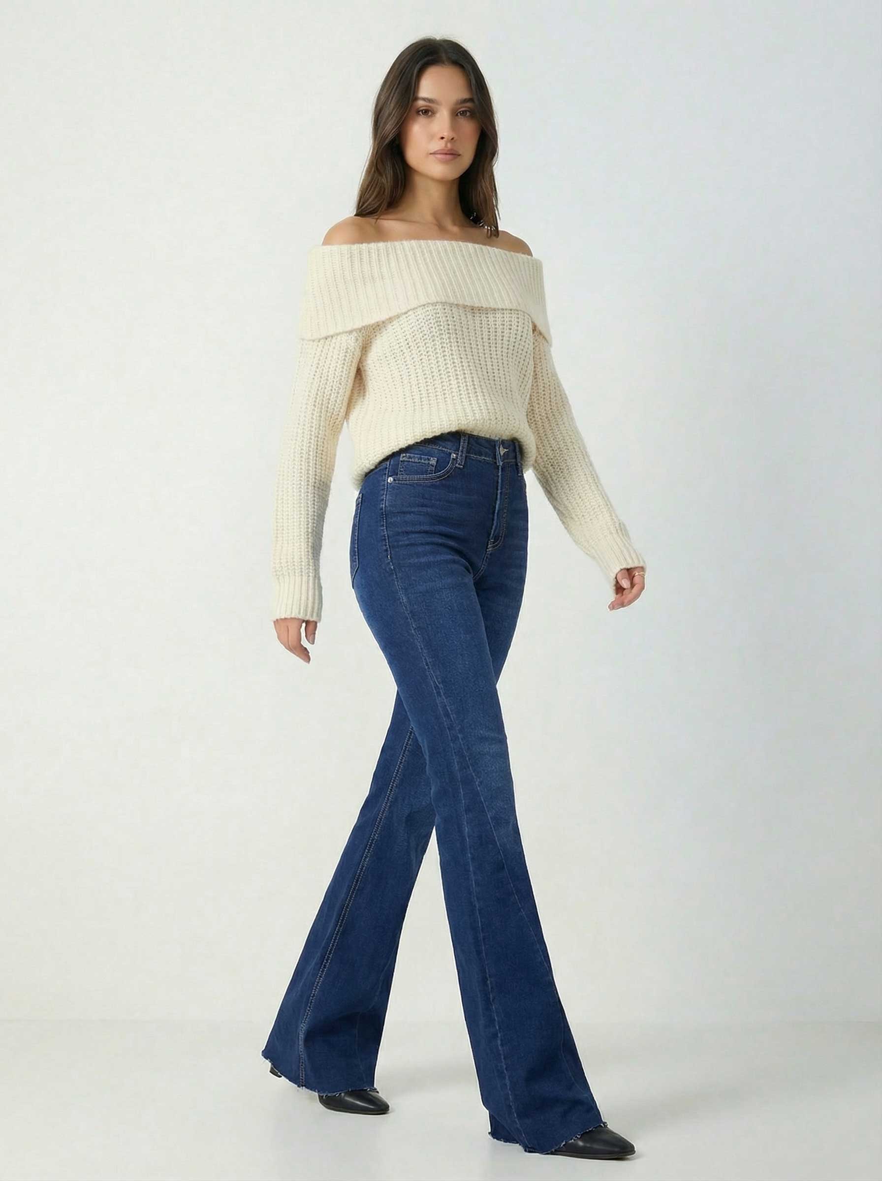 Super Flare – High-Waist Ocean Blue Jeans flare CIZARO - Cizaro Jeans