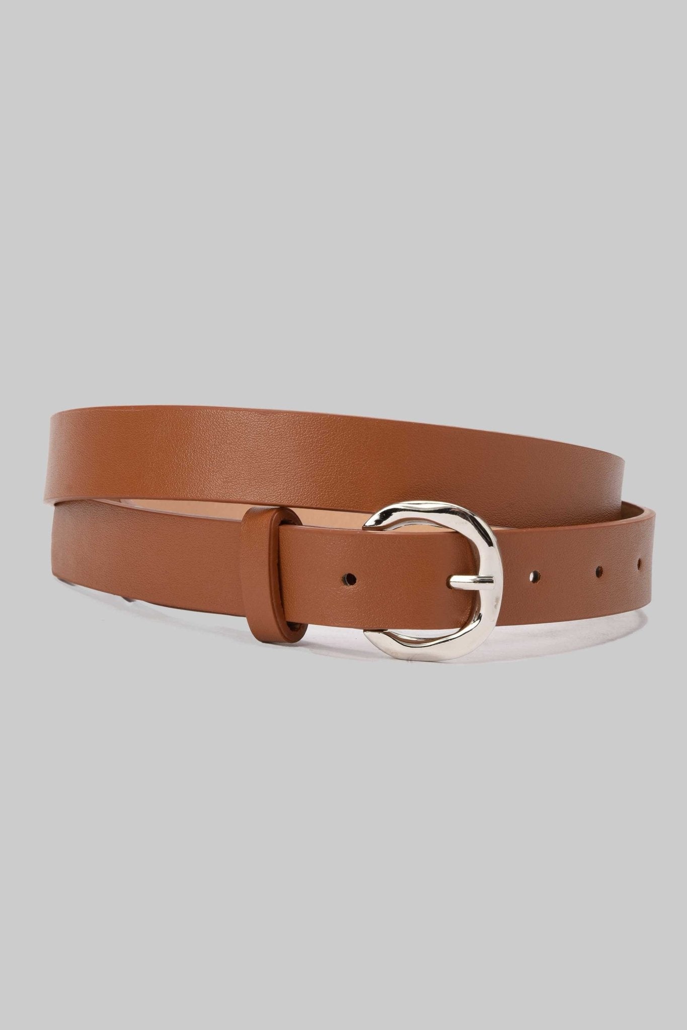 Belt | Tan Faux Leather with Silver Rounded Buckle Belt CZBELT - Cizaro Jeans
