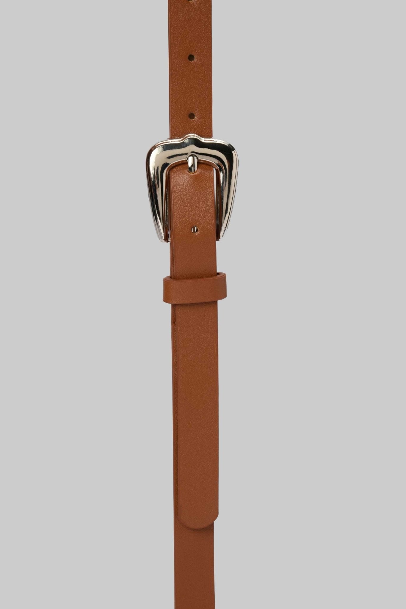 Belt | Tan Slim Belt with Polished Silver Buckle Belt CZBELT - Cizaro Jeans