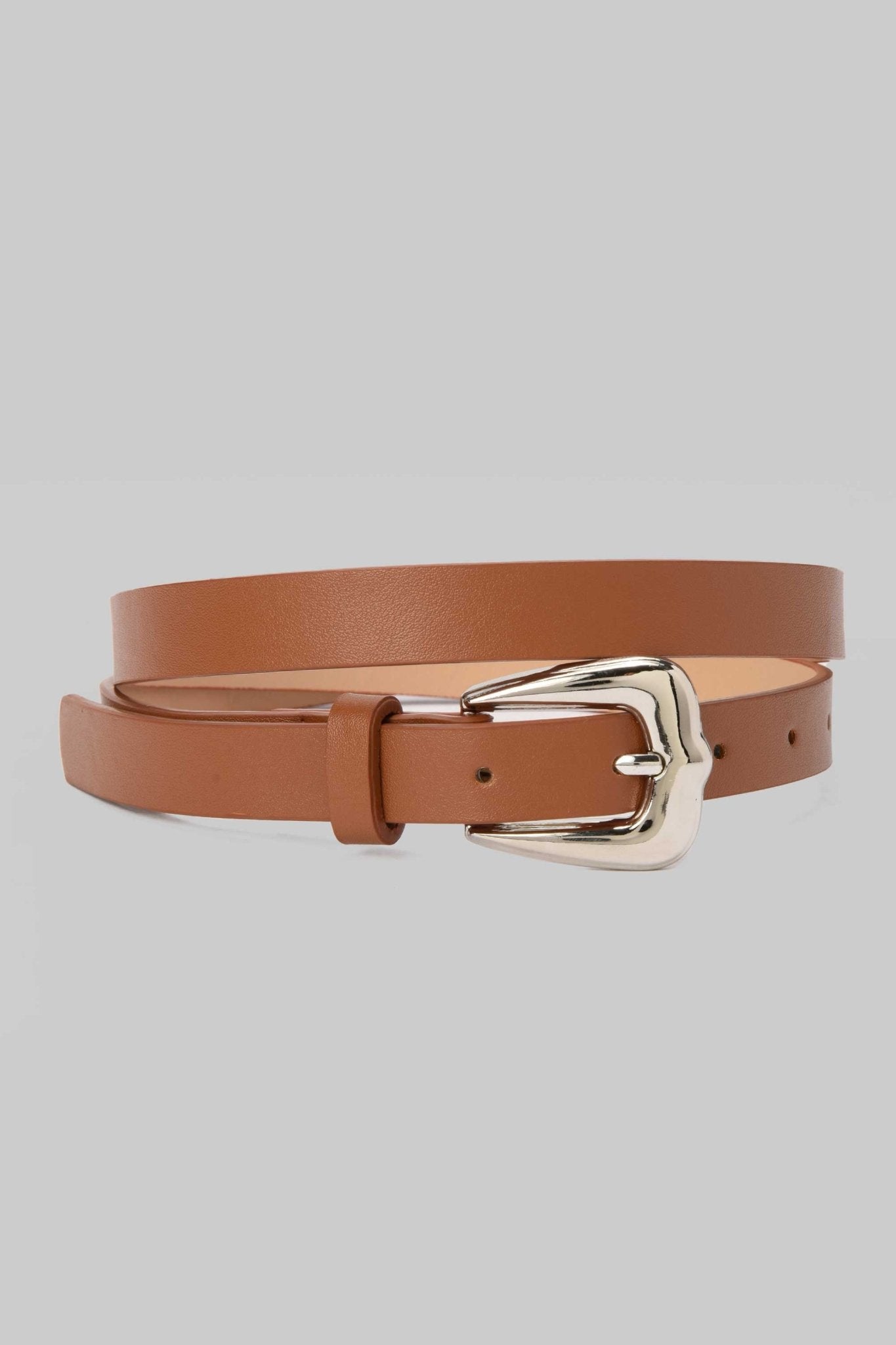 Belt | Tan Slim Belt with Polished Silver Buckle Belt CZBELT - Cizaro Jeans
