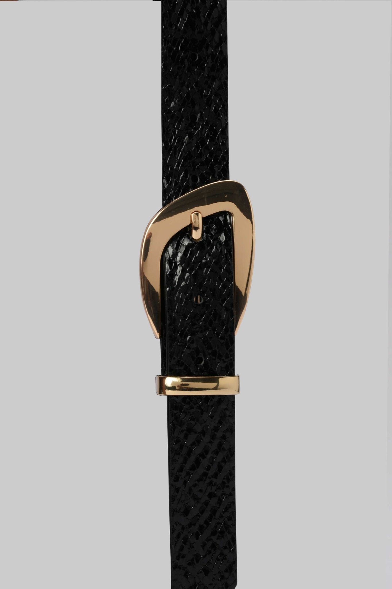 Belt | Black Textured Faux Leather with Gold Sculpted Buckle Belt CZBELT - Cizaro Jeans