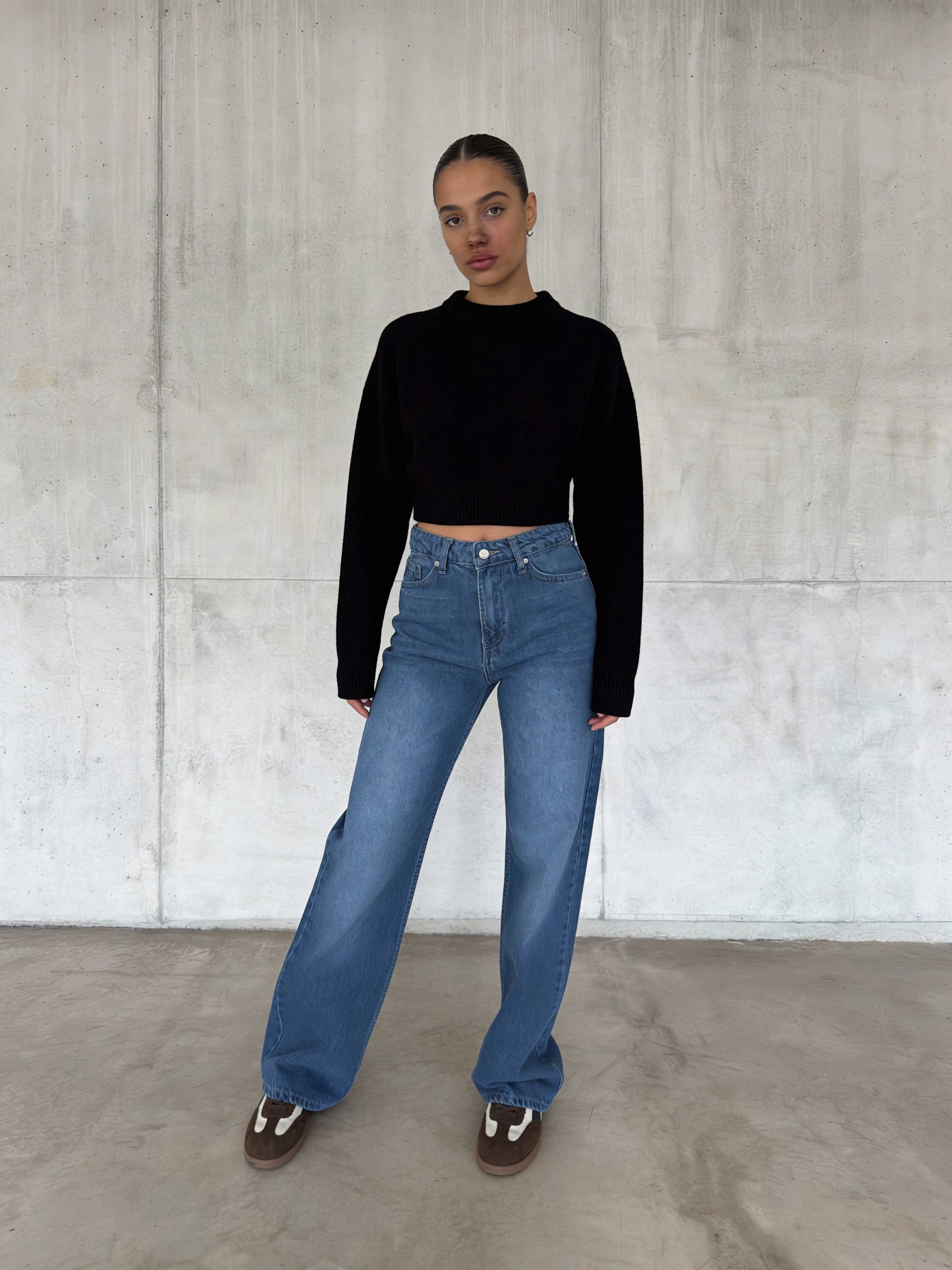 Wide Leg – High-Waist Mid Blue Jeans wide legg CIZARO - Cizaro Jeans