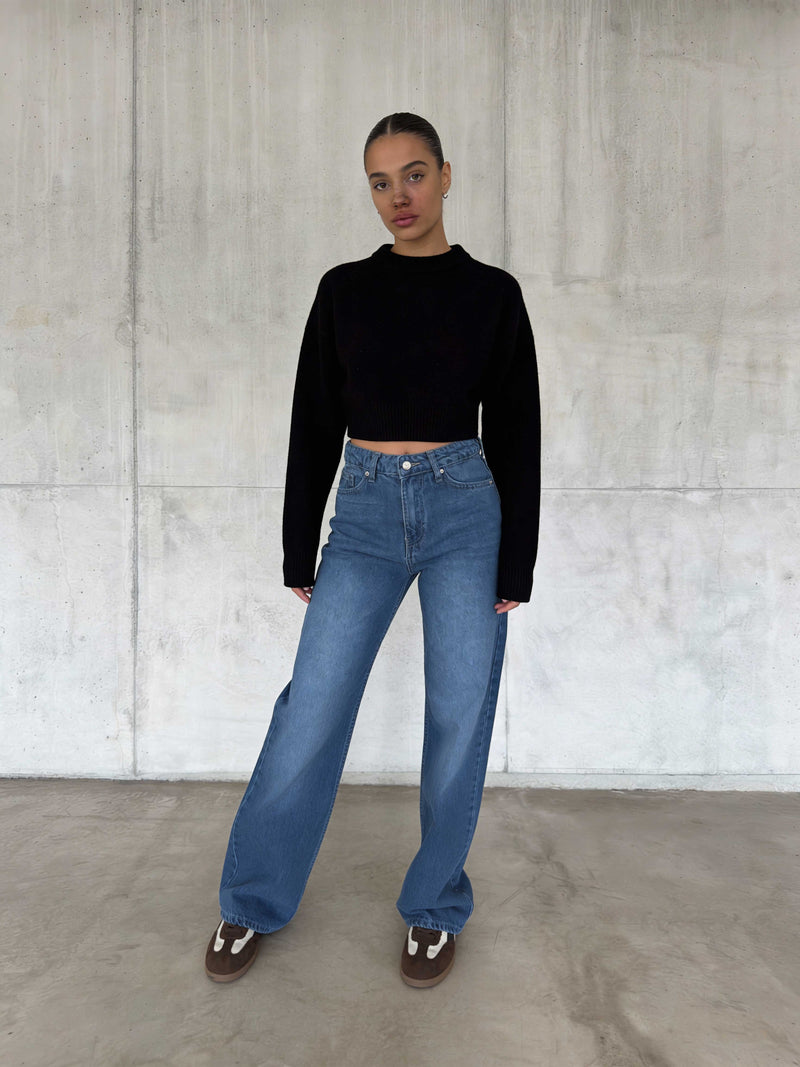 Wide Leg – High-Waist Mid Blue Jeans Wide-Leg CIZARO - Cizaro Jeans