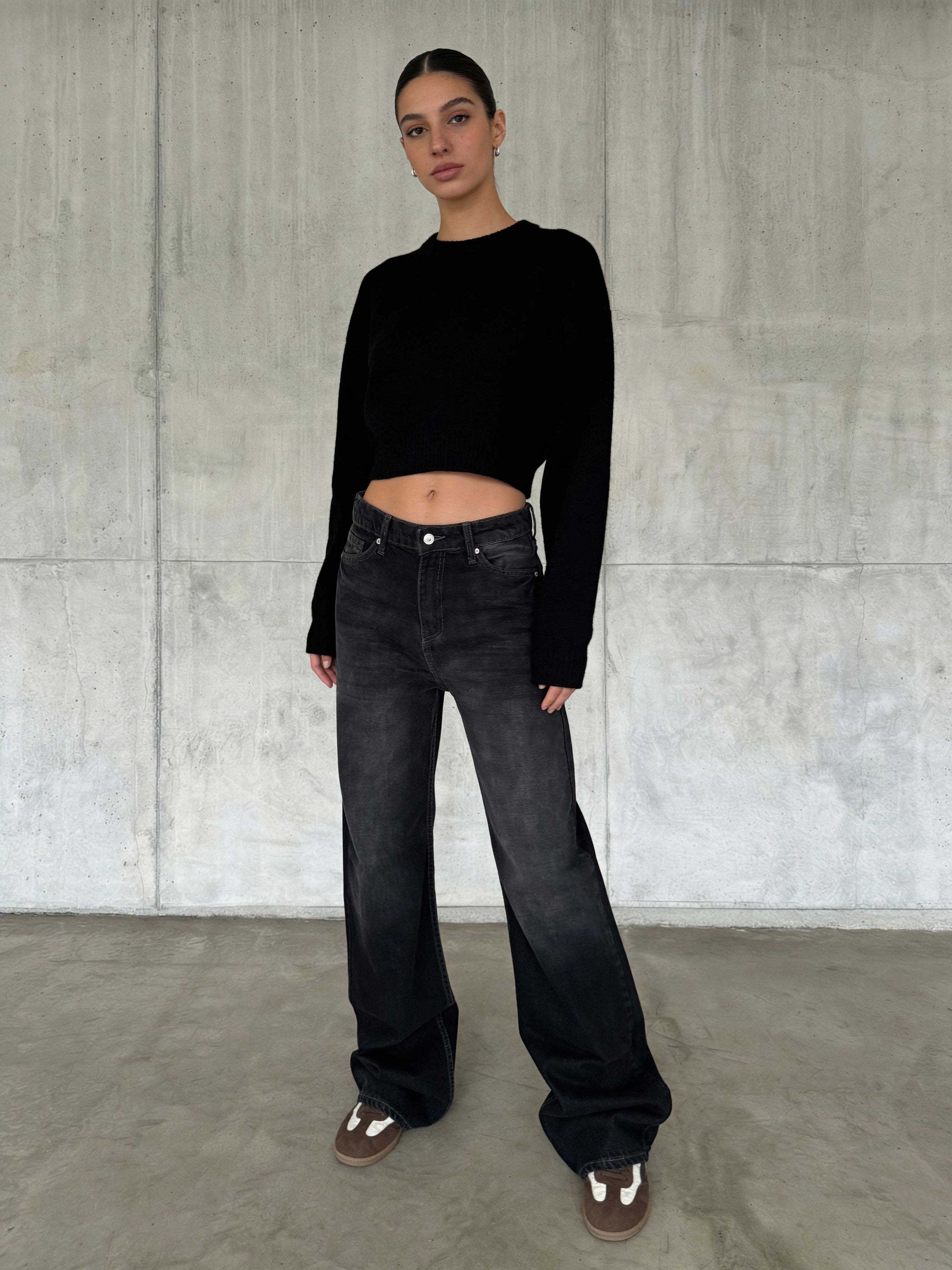 Wide Leg – High-Waist Washed Black Jeans Wide-Leg CIZARO - Cizaro Jeans