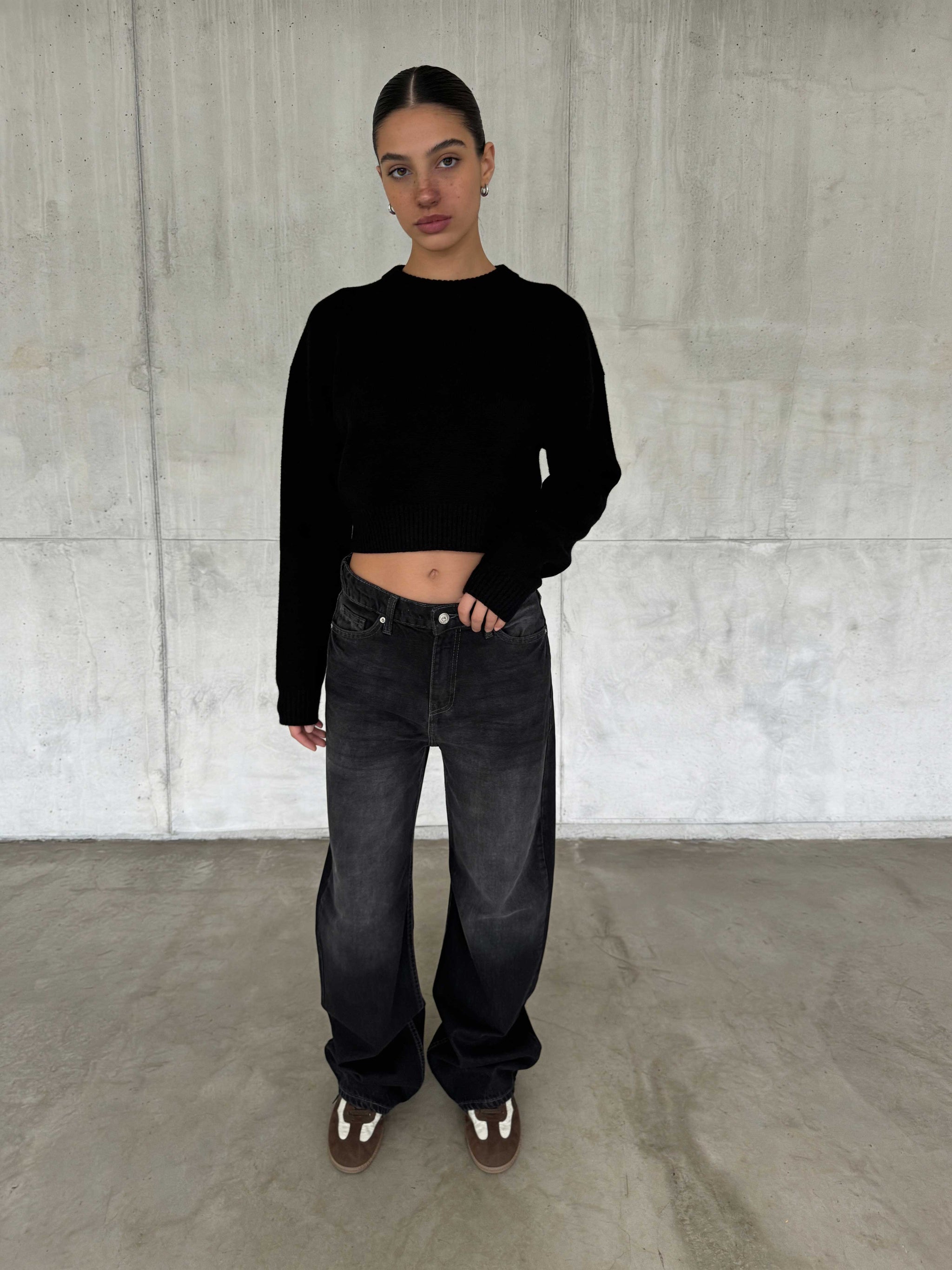 Wide Leg – High-Waist Washed Black Jeans Wide-Leg CIZARO - Cizaro Jeans