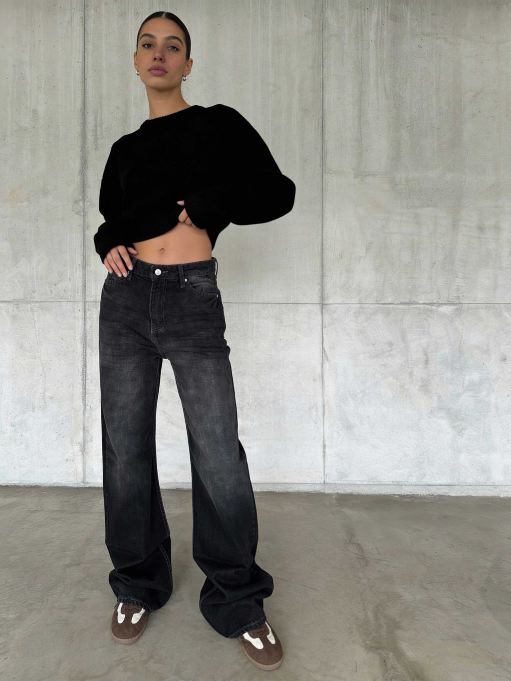 Wide Leg – High-Waist Washed Black Jeans wide leg CIZARO - Cizaro Jeans