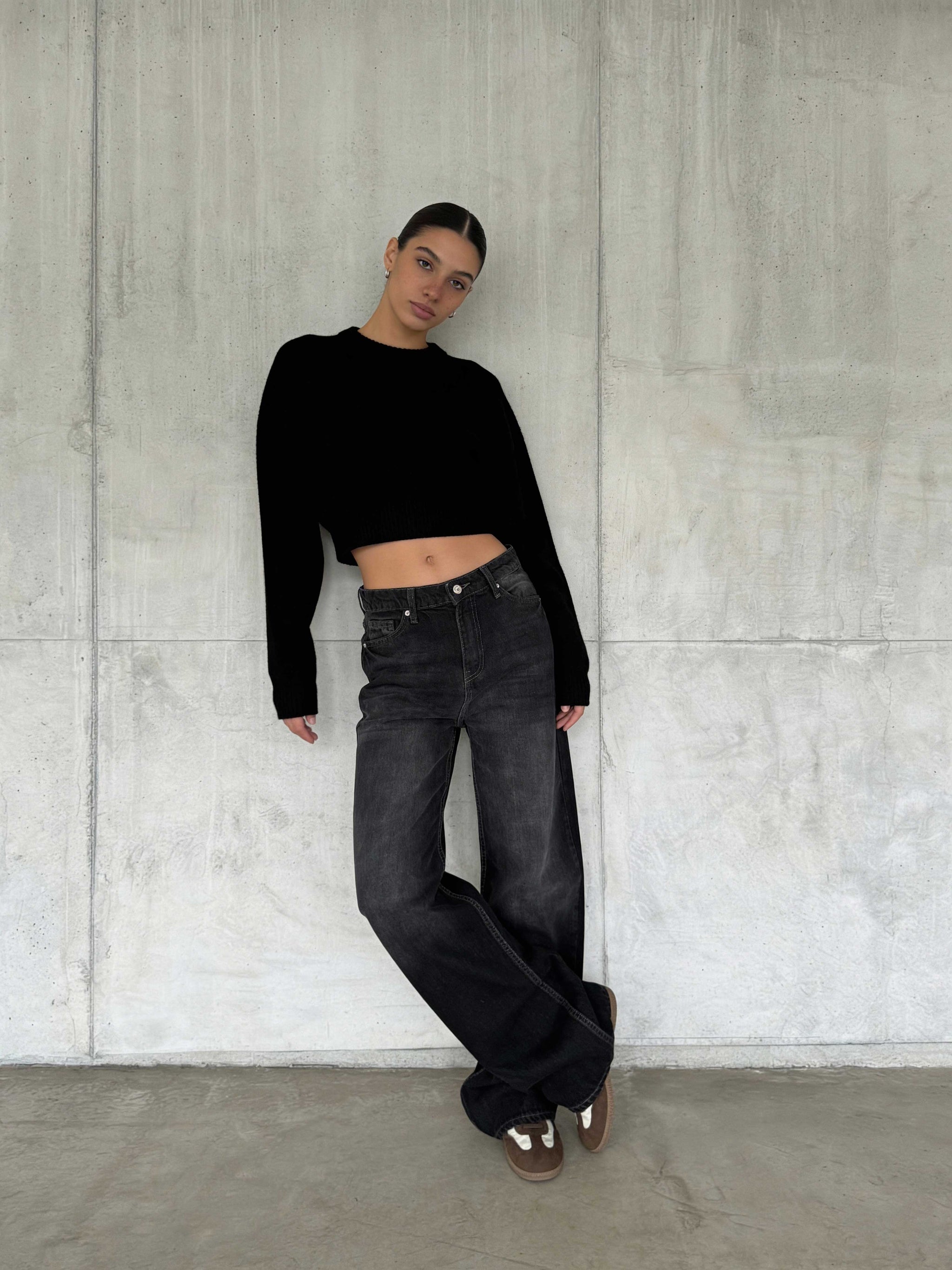 Wide Leg – High-Waist Washed Black Jeans Wide-Leg CIZARO - Cizaro Jeans