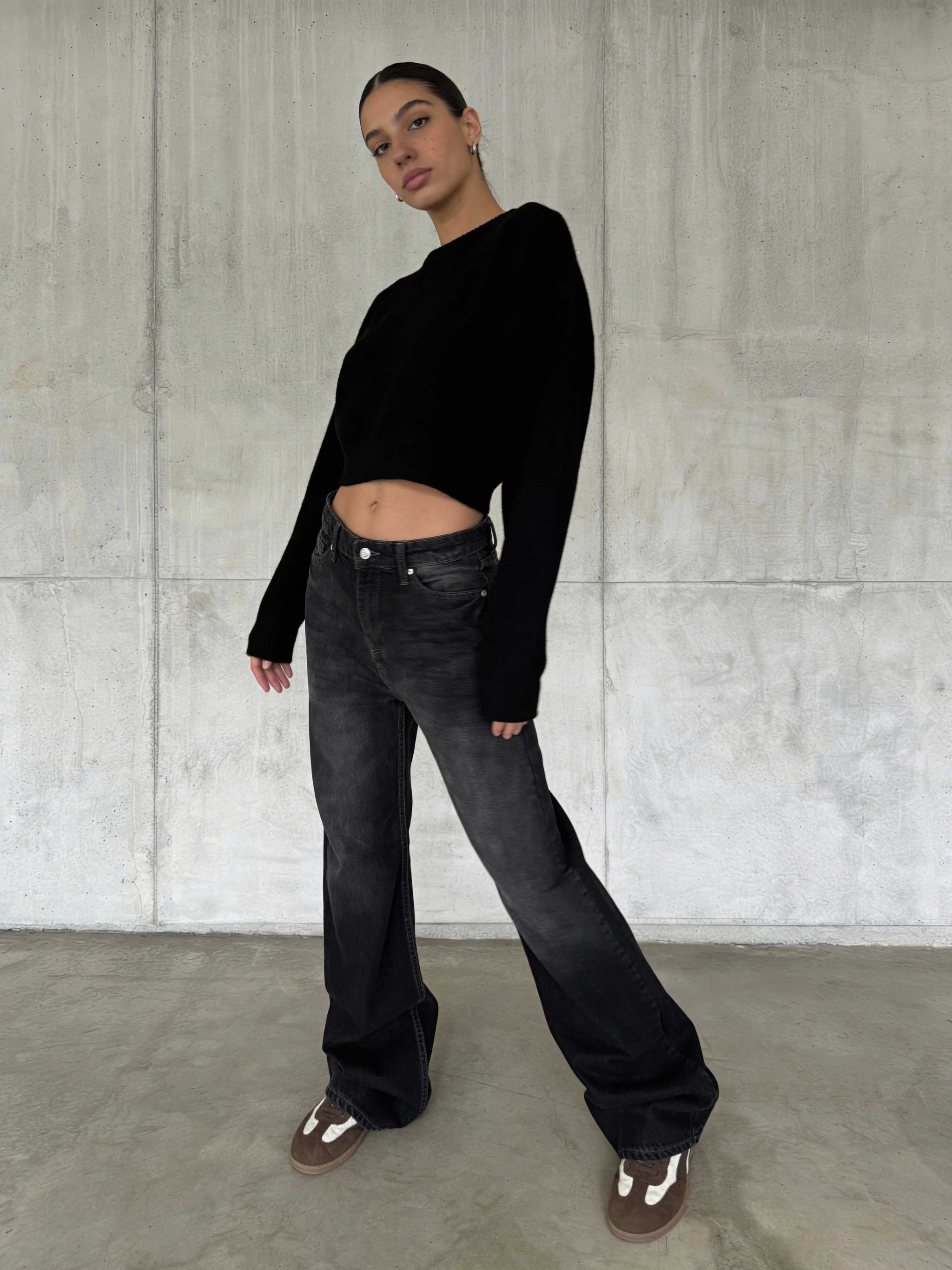 Wide Leg – High-Waist Washed Black Jeans Wide-Leg CIZARO - Cizaro Jeans