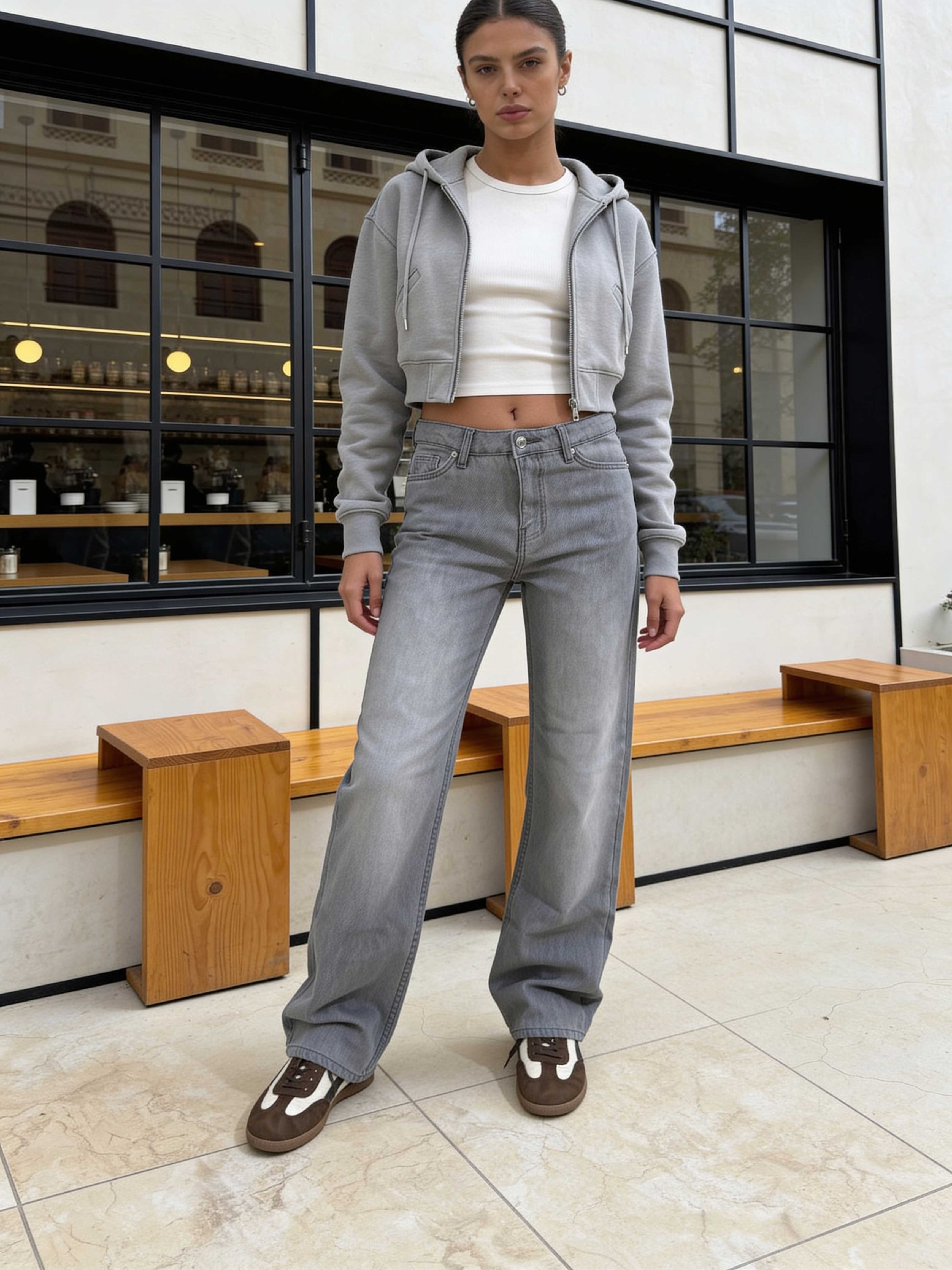 Straight High-Waist Light Grey Jeans straight CIZARO - Cizaro Jeans