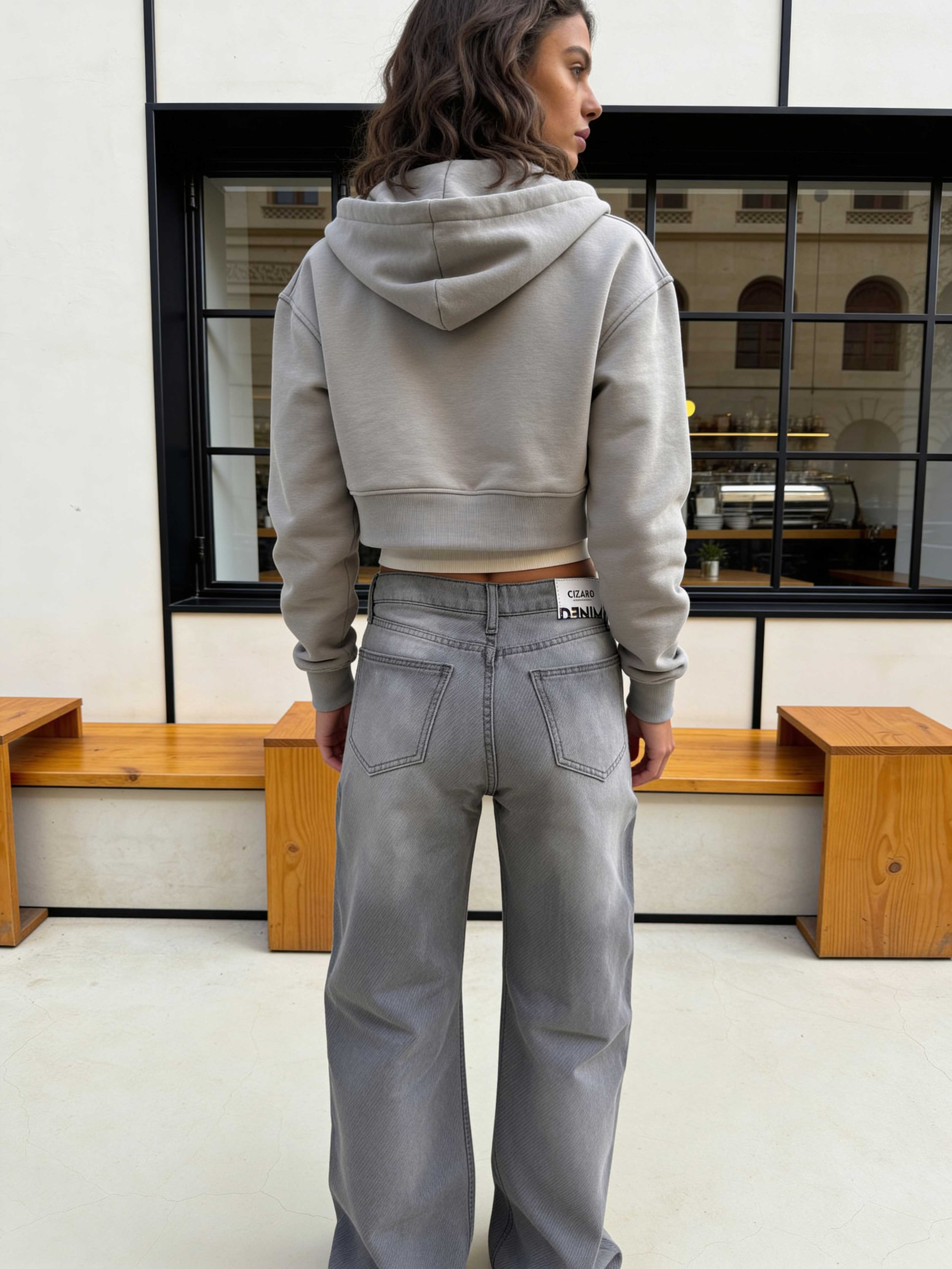 Straight High-Waist Light Grey Jeans straight CIZARO - Cizaro Jeans