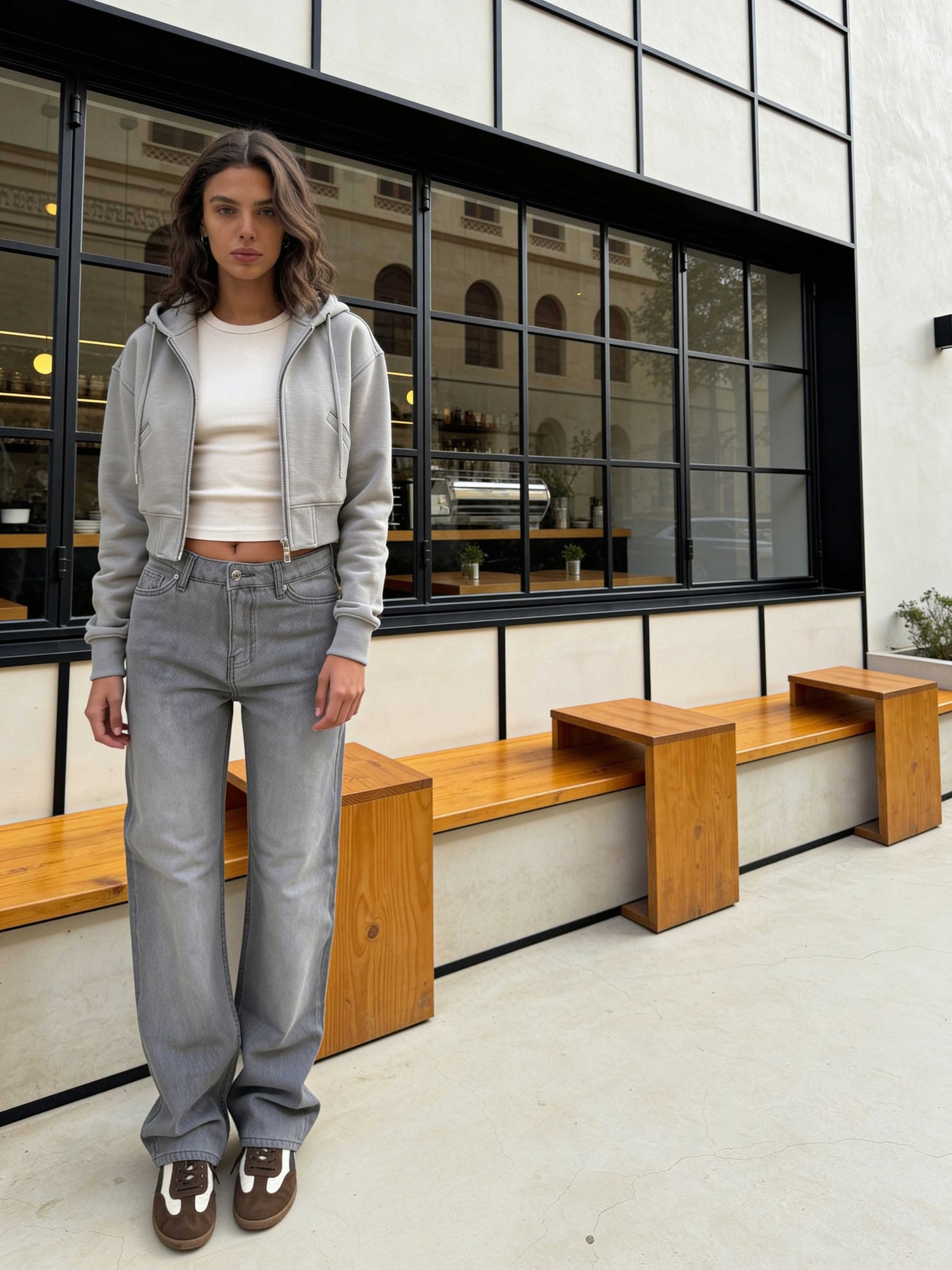 Straight High-Waist Light Grey Jeans straight CIZARO - Cizaro Jeans