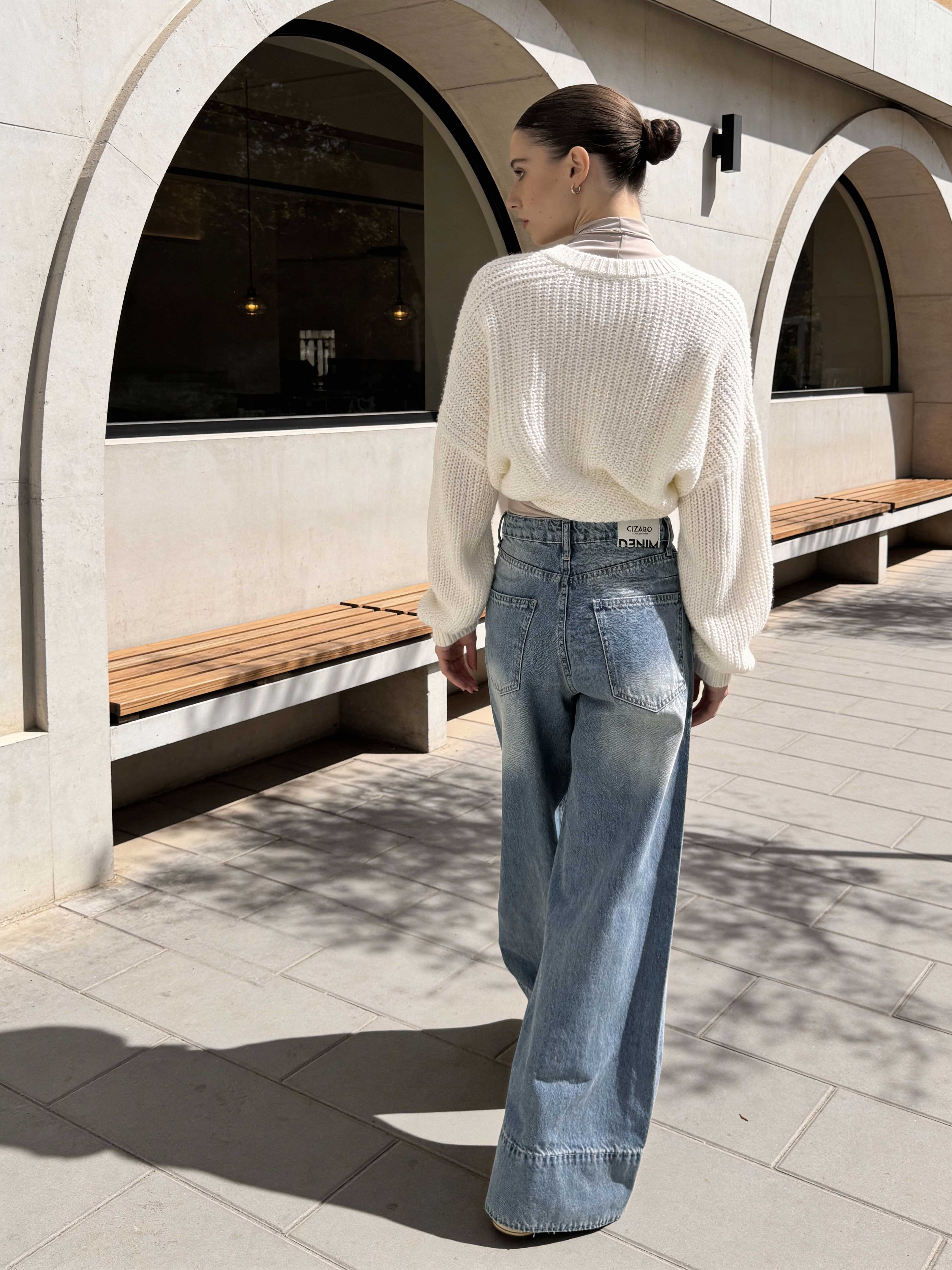 Extreme Wide Leg – High-Waist Light Vintage Blue Jeans wide legg CIZARO - Cizaro Jeans