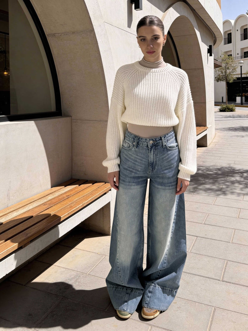 Extreme Wide Leg – High-Waist Light Vintage Blue Jeans Extreme Wide Leg CIZARO - Cizaro Jeans