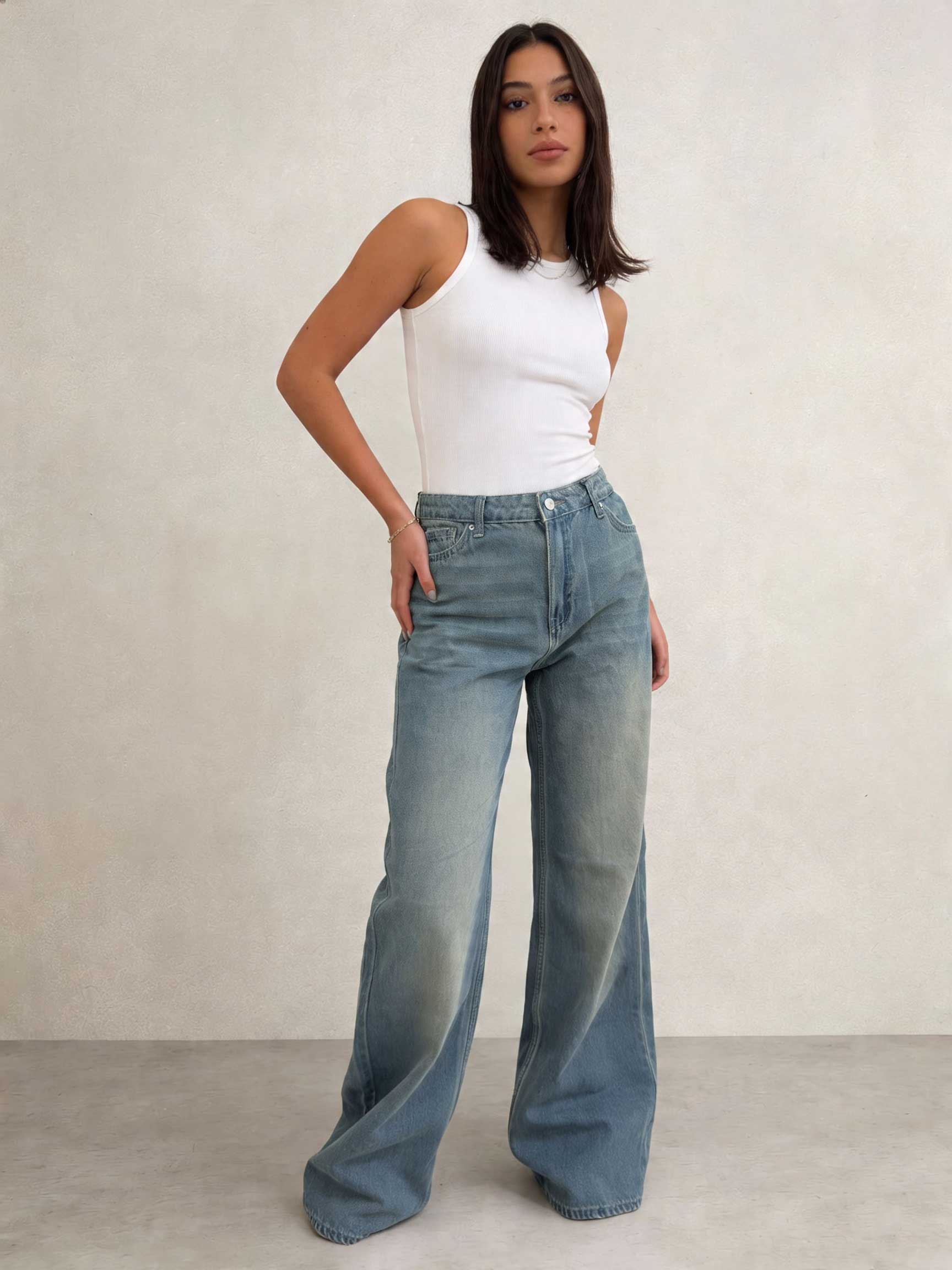 Baggy – High-Waist Flex Waist Light Vintage Green Jeans Baggy - Flex Waist CIZARO - Cizaro Jeans