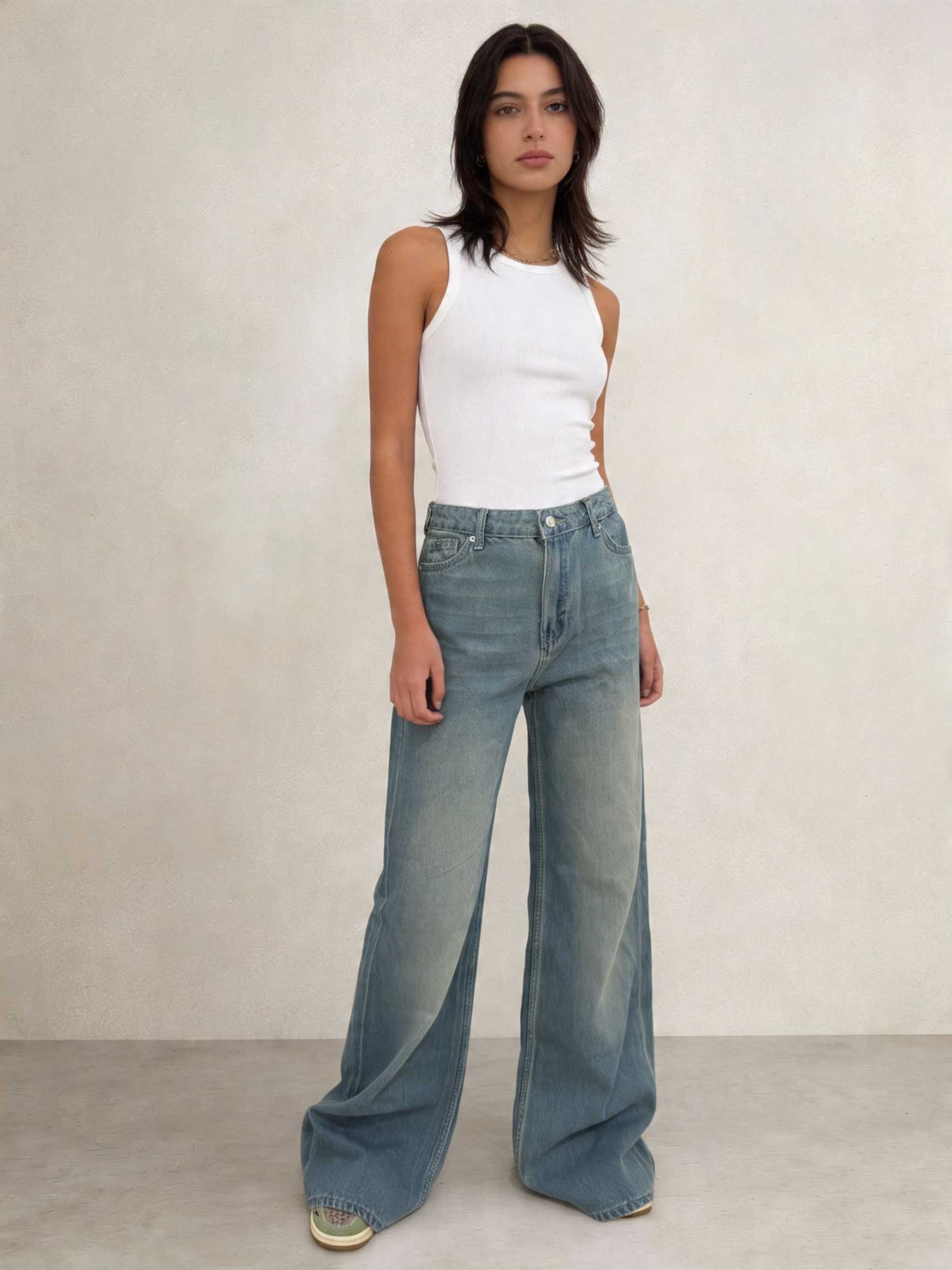 Baggy – High-Waist Flex Waist Light Vintage Green Jeans Baggy - Flex Waist CIZARO - Cizaro Jeans
