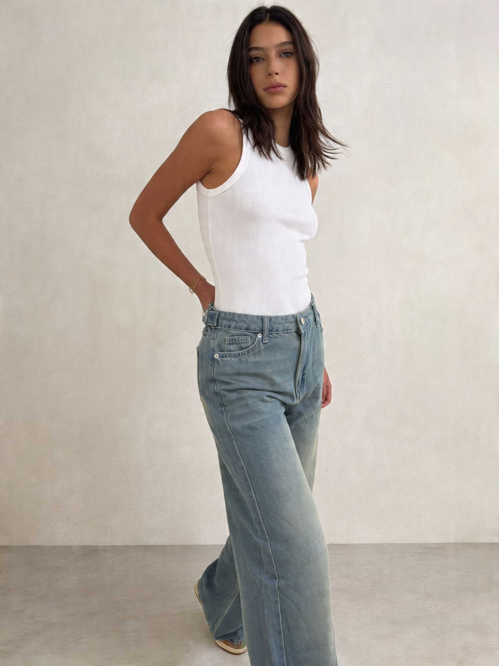 Baggy – High-Waist Flex Waist Light Vintage Green Jeans Baggy - Flex Waist CIZARO - Cizaro Jeans