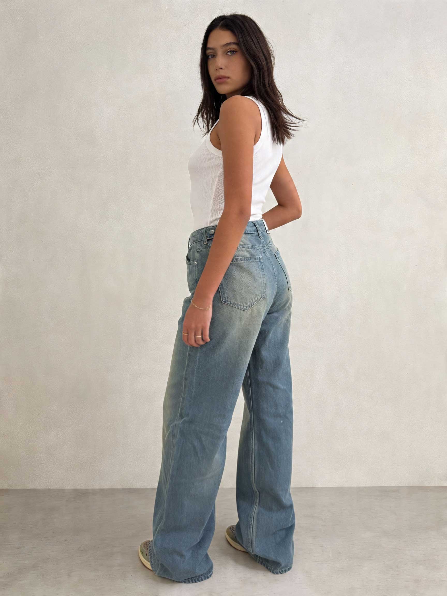 Baggy – High-Waist Flex Waist Light Vintage Green Jeans Baggy - Flex Waist CIZARO - Cizaro Jeans