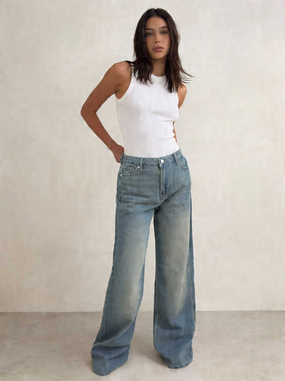Baggy – High-Waist Flex Waist Light Vintage Green Jeans Baggy CIZARO - Cizaro Jeans