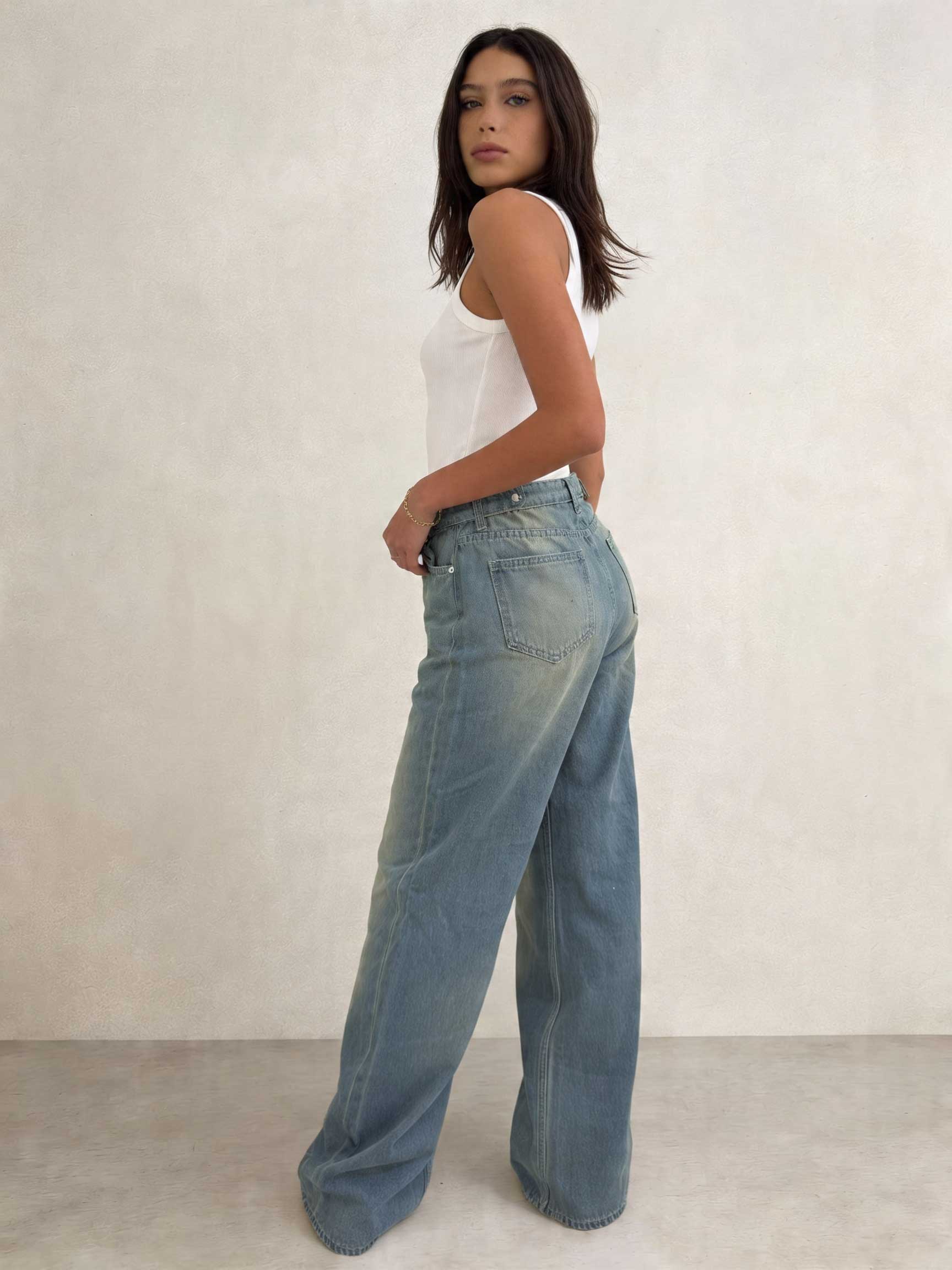 Baggy – High-Waist Flex Waist Light Vintage Green Jeans Baggy - Flex Waist CIZARO - Cizaro Jeans