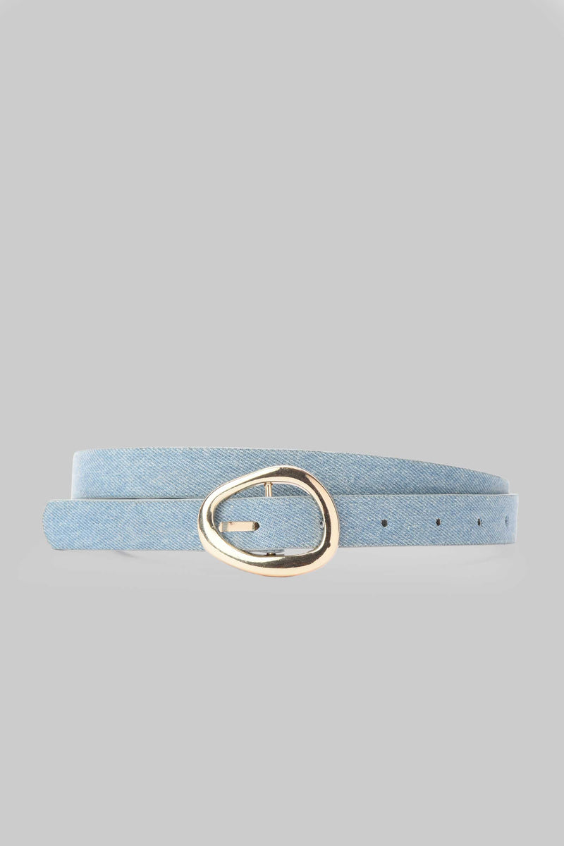 Ice Denim Oval Gold Buckle Belt CIZARO - Cizaro Jeans