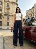 Classic Wide-Leg – High-Waist Raw Denim Patch Pocket Jeans Wide Leg CIZARO - Cizaro Jeans