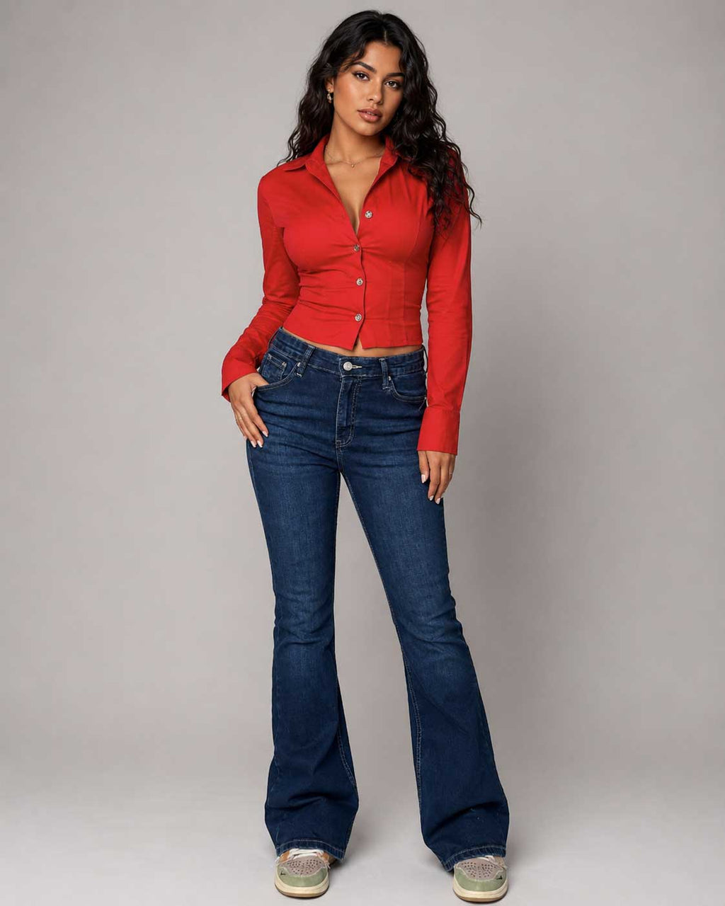 Flare High Waist – Navy Blue Jeans flare CIZARO - Cizaro Jeans