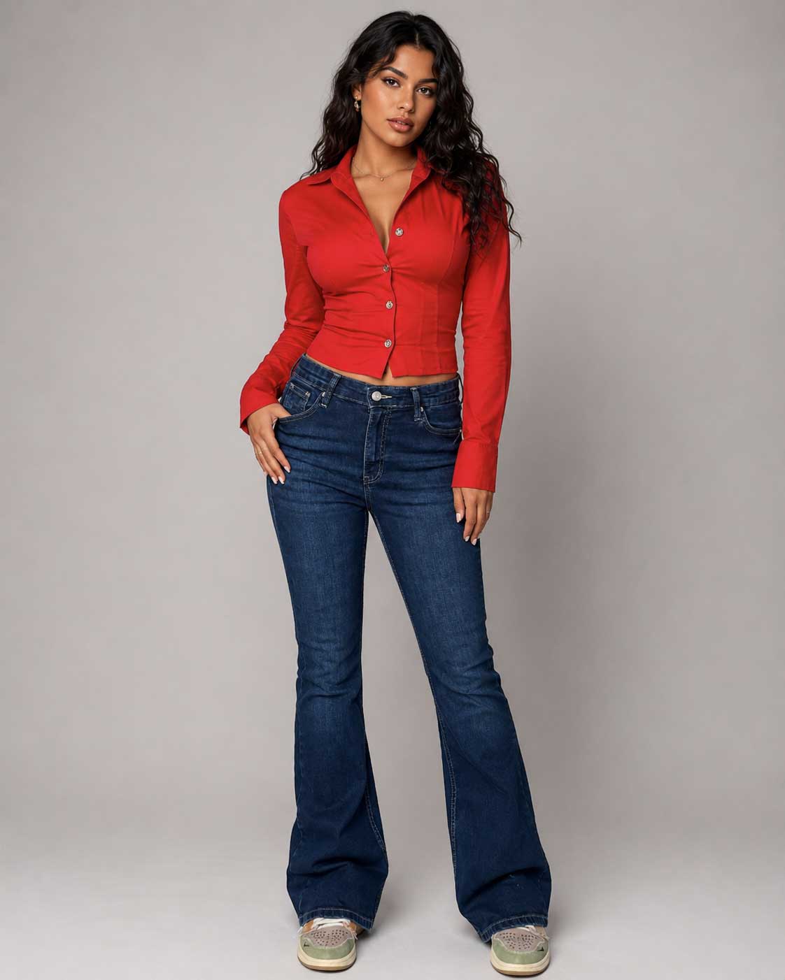 Flare High Waist – Navy Blue Jeans flare CIZARO - Cizaro Jeans