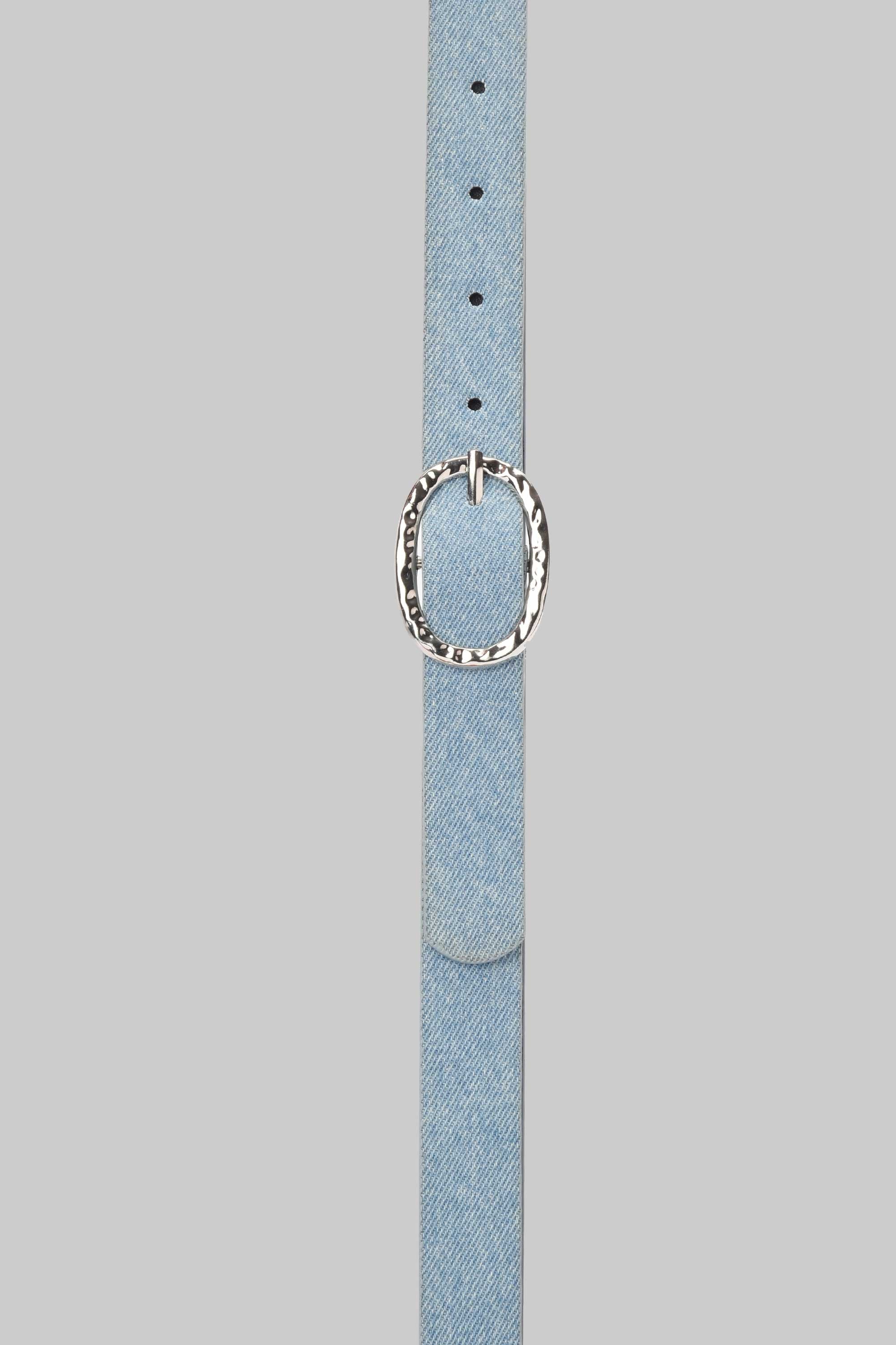 Ice Denim Textured Oval Silver Buckle belt CIZARO - Cizaro Jeans