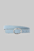 Ice Denim Textured Oval Silver Buckle belt CIZARO - Cizaro Jeans