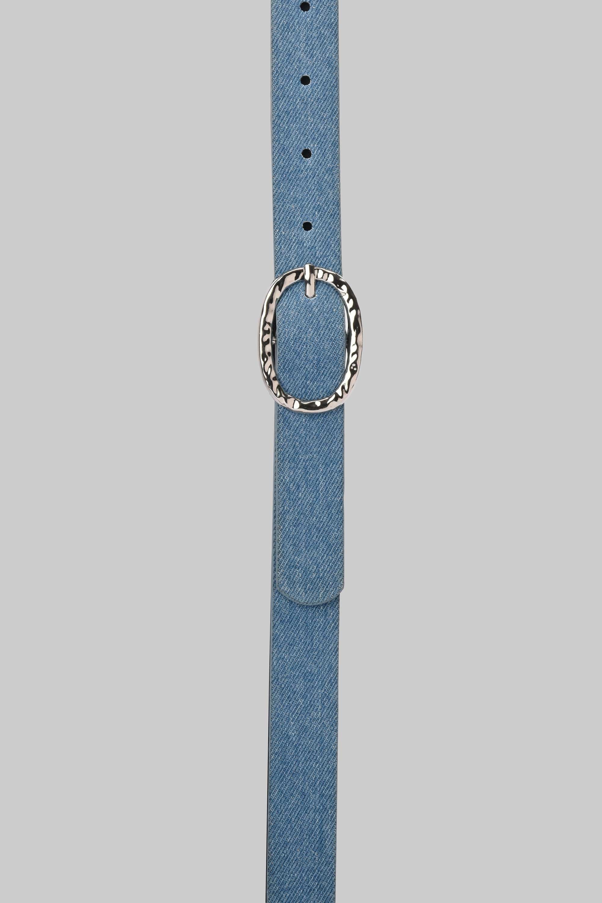 Vintage Denim Textured Oval Silver Buckle belt CIZARO - Cizaro Jeans
