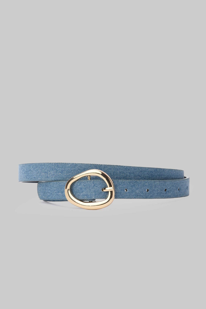 Light Denim Oval Gold Buckle Belt CIZARO - Cizaro Jeans