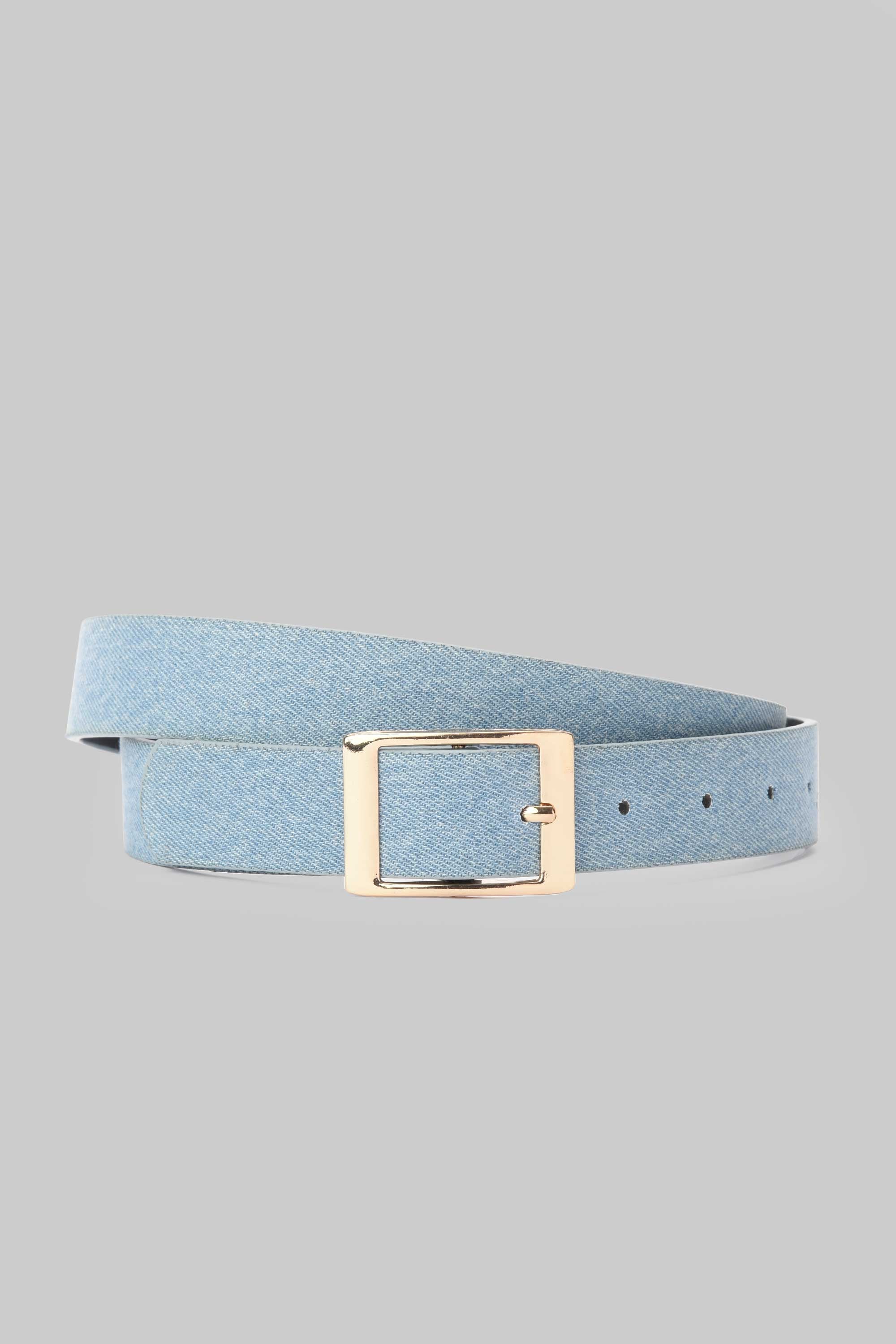 Ice Wash Denim Square Gold Buckle belt CIZARO - Cizaro Jeans