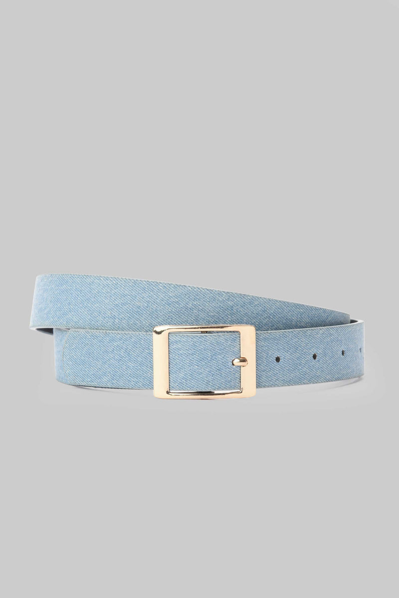 Ice Wash Denim Square Gold Buckle Belt CIZARO - Cizaro Jeans