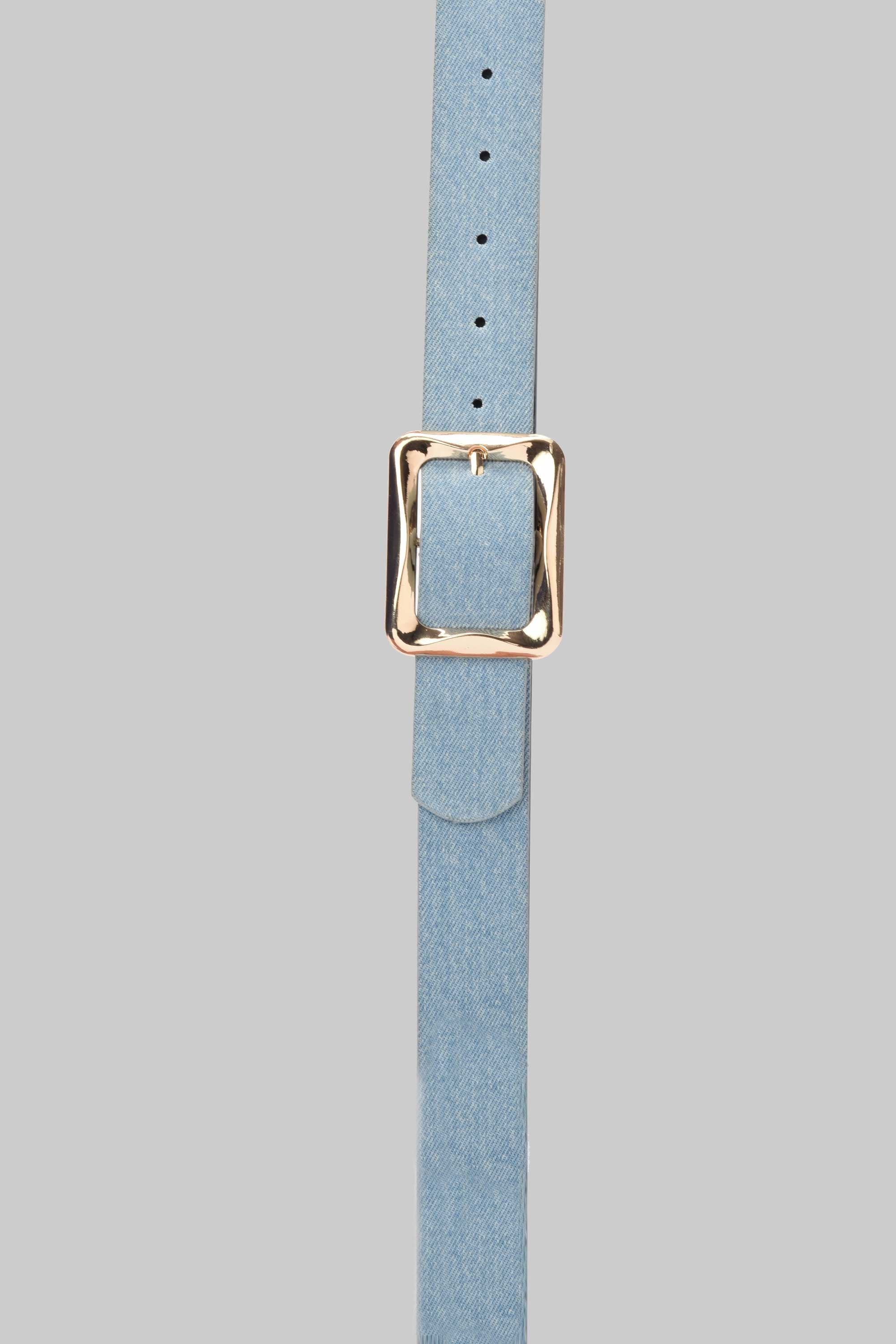 Ice Wash Denim Square Gold Buckle belt CIZARO - Cizaro Jeans