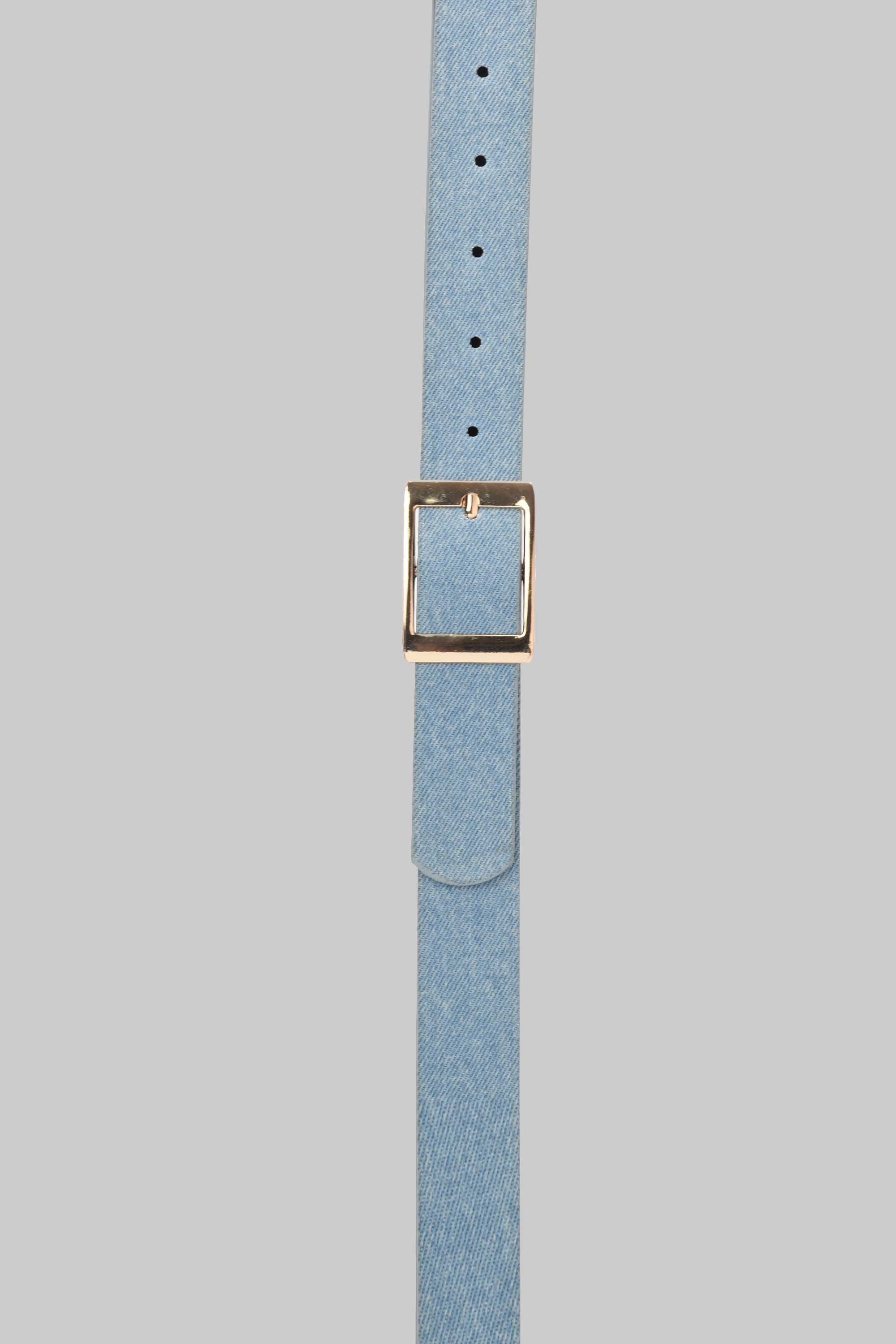 Ice Denim Textured Square Gold Buckle belt CIZARO - Cizaro Jeans
