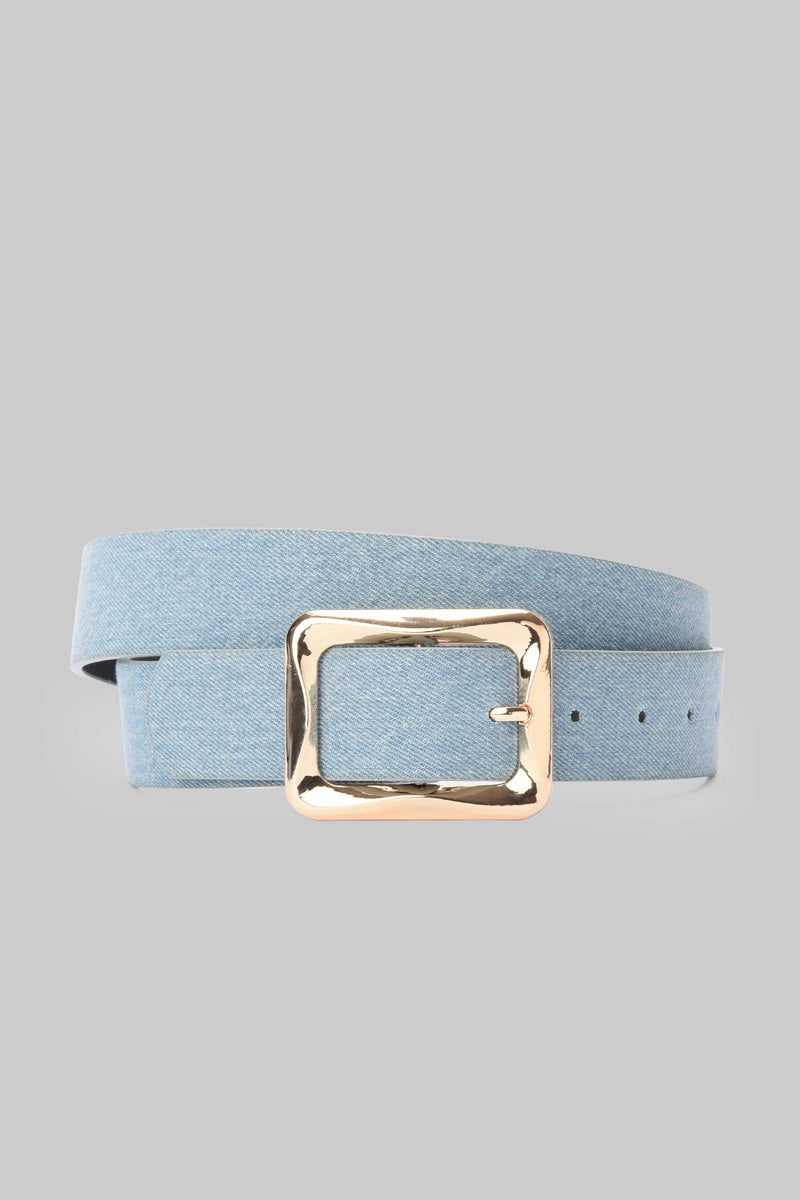 Ice Denim Textured Square Gold Buckle belt CIZARO - Cizaro Jeans