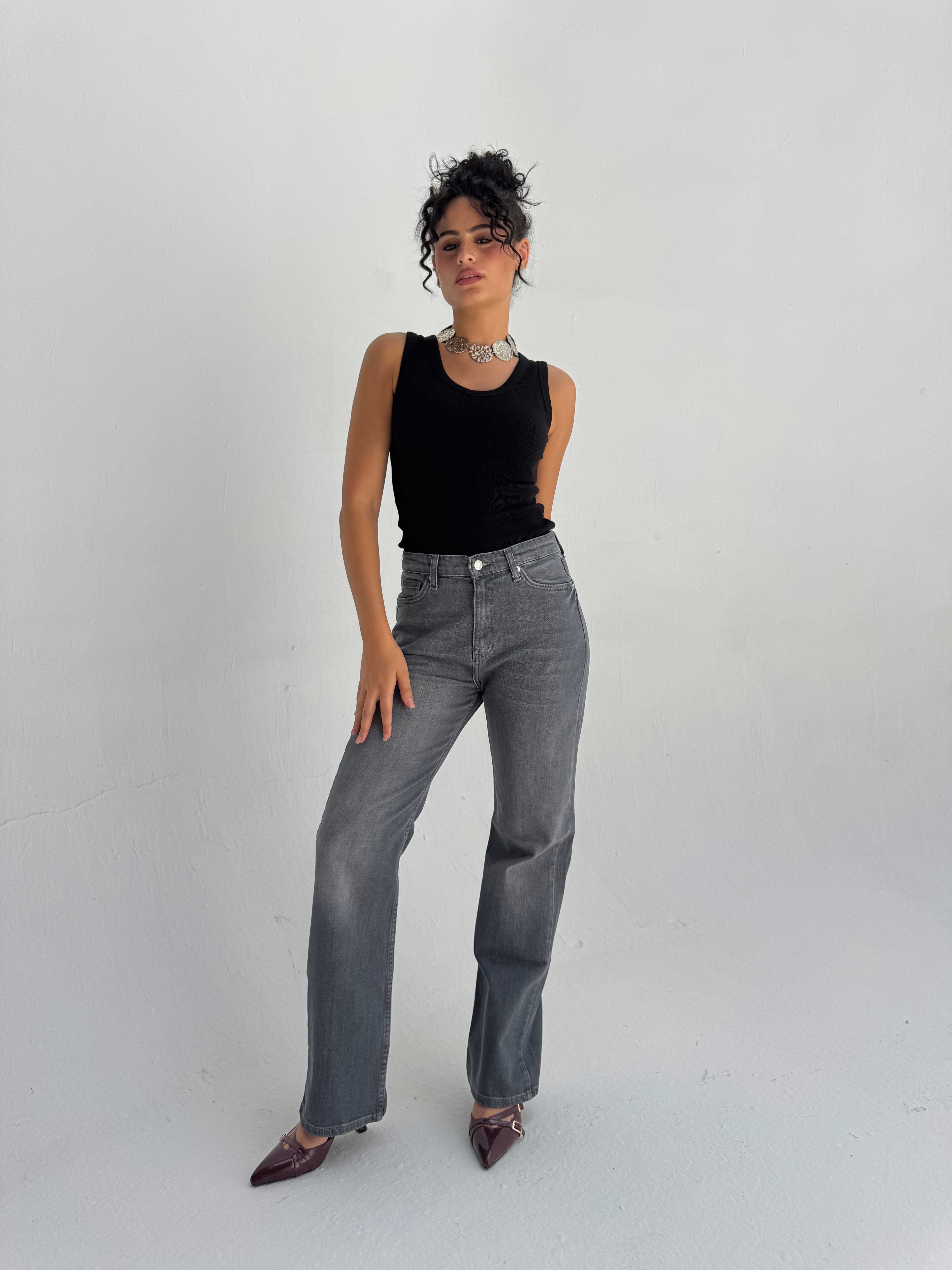 Straight High Waist – Washed Gray Jeans