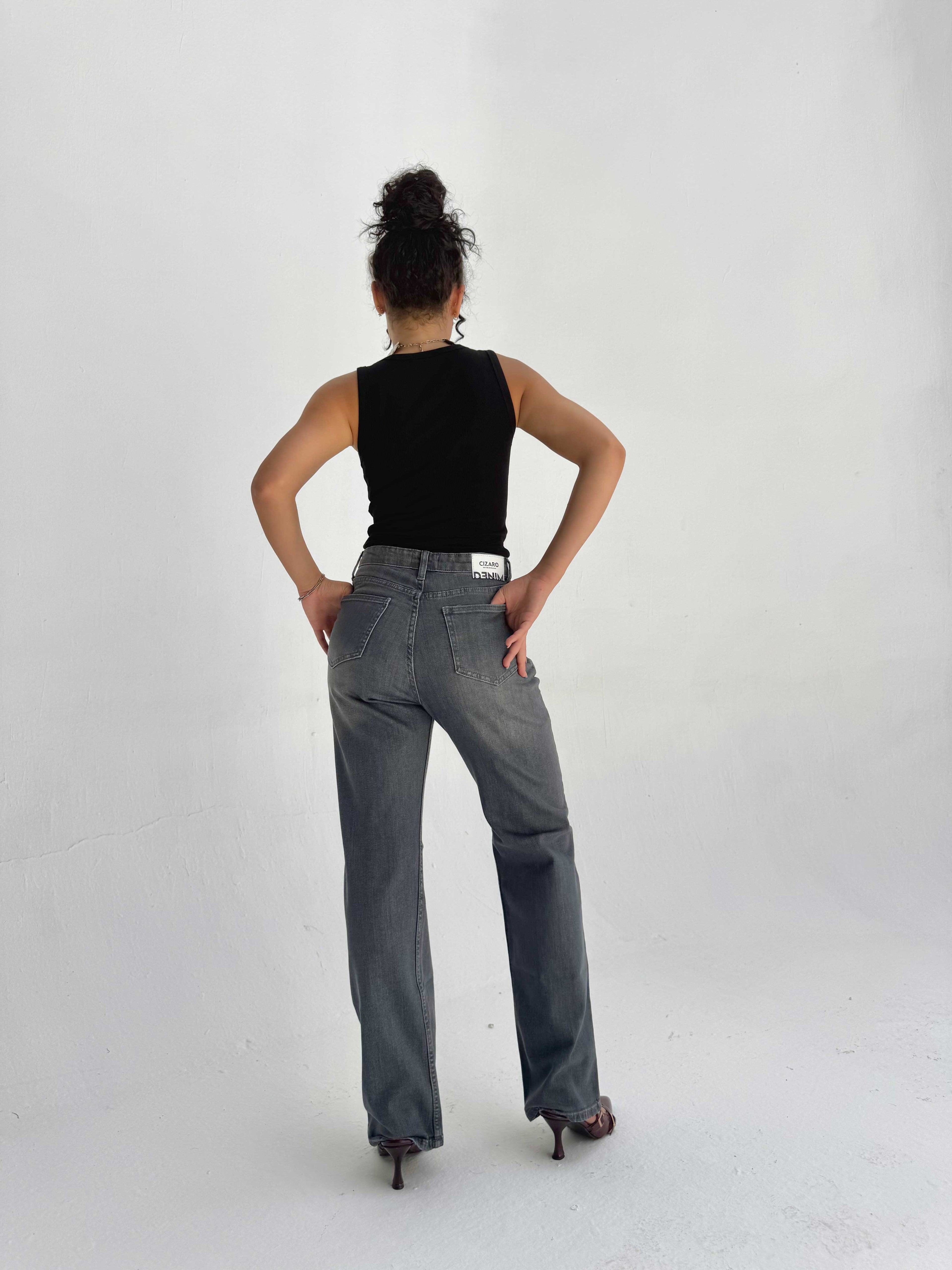 Straight High Waist – Washed Gray Jeans