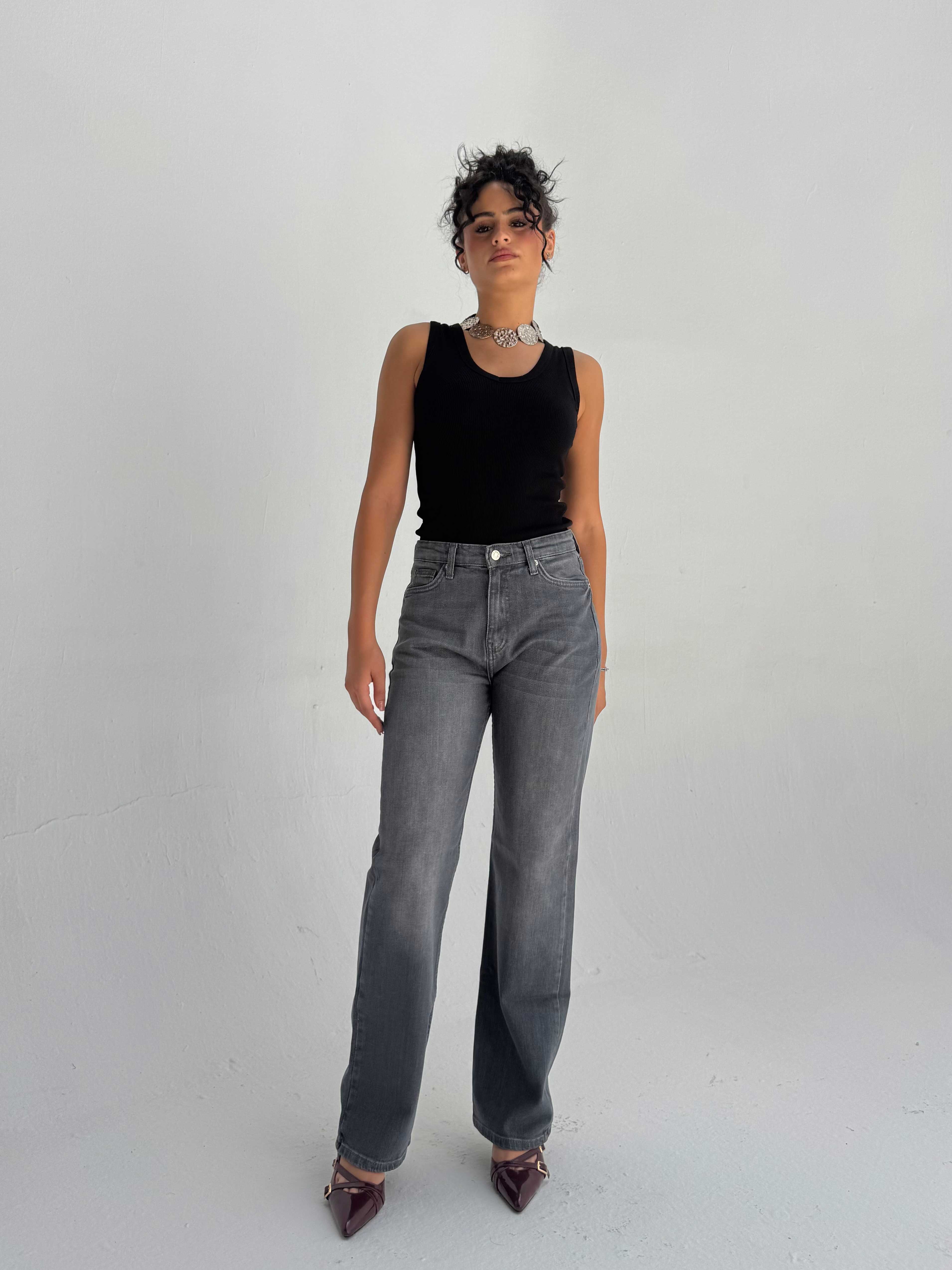 Straight High Waist – Washed Gray Jeans
