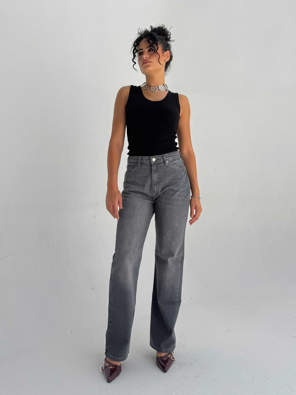 Straight High Waist – Washed Gray Jeans