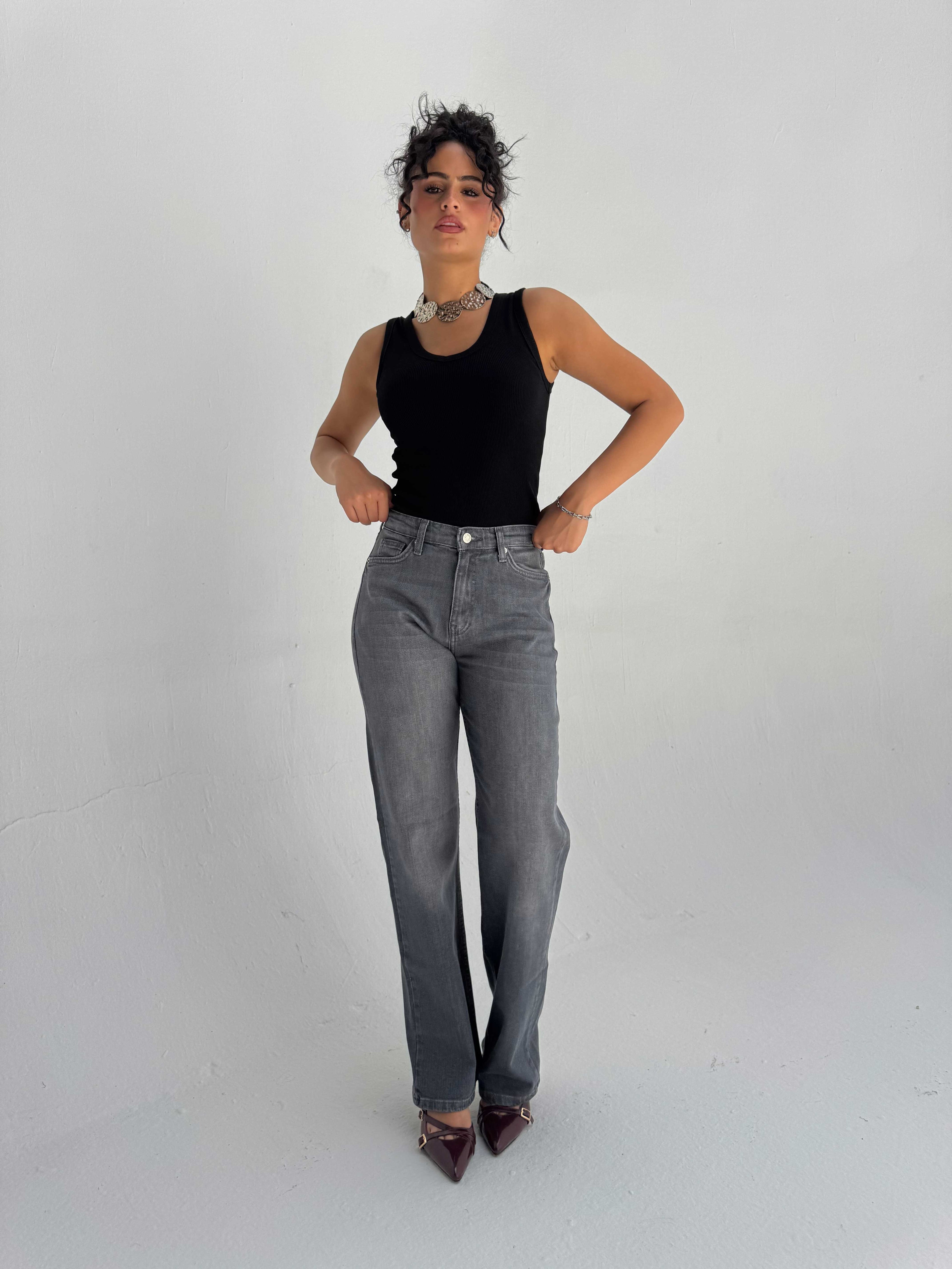 Straight High Waist – Washed Gray Jeans