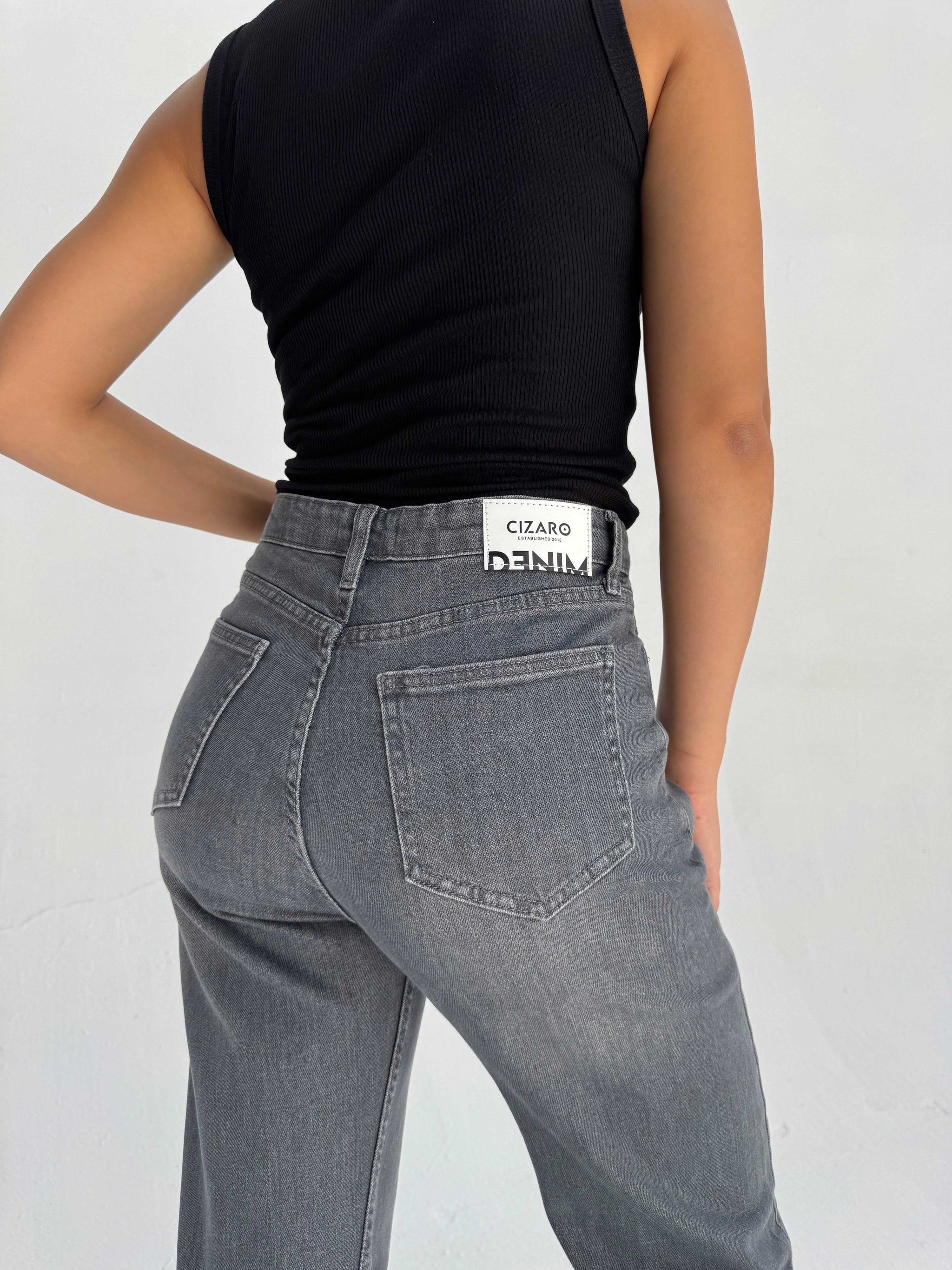 Straight High Waist – Washed Gray Jeans Straight CIZARO - Cizaro Jeans
