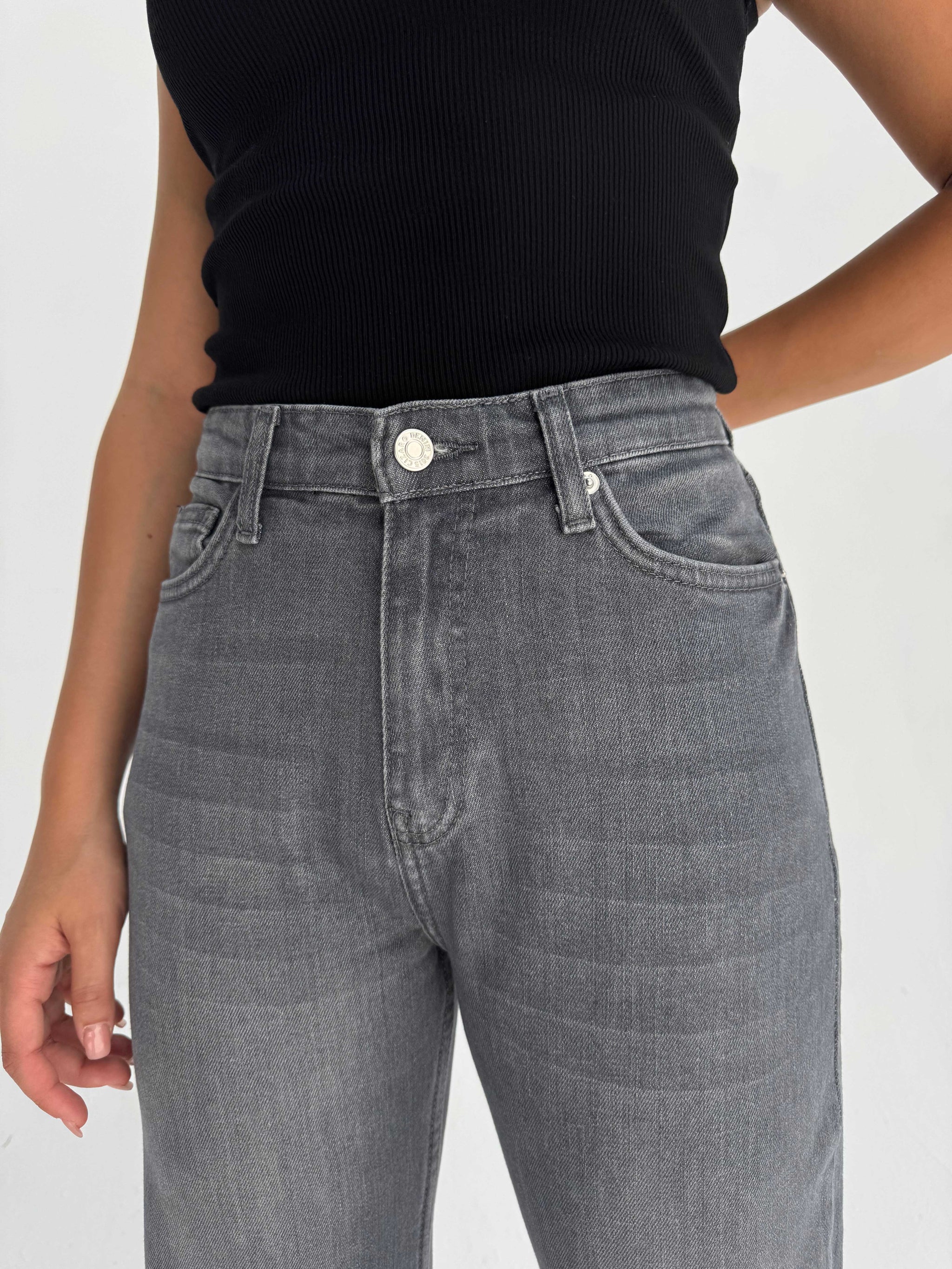 Straight High Waist – Washed Gray Jeans Straight CIZARO - Cizaro Jeans